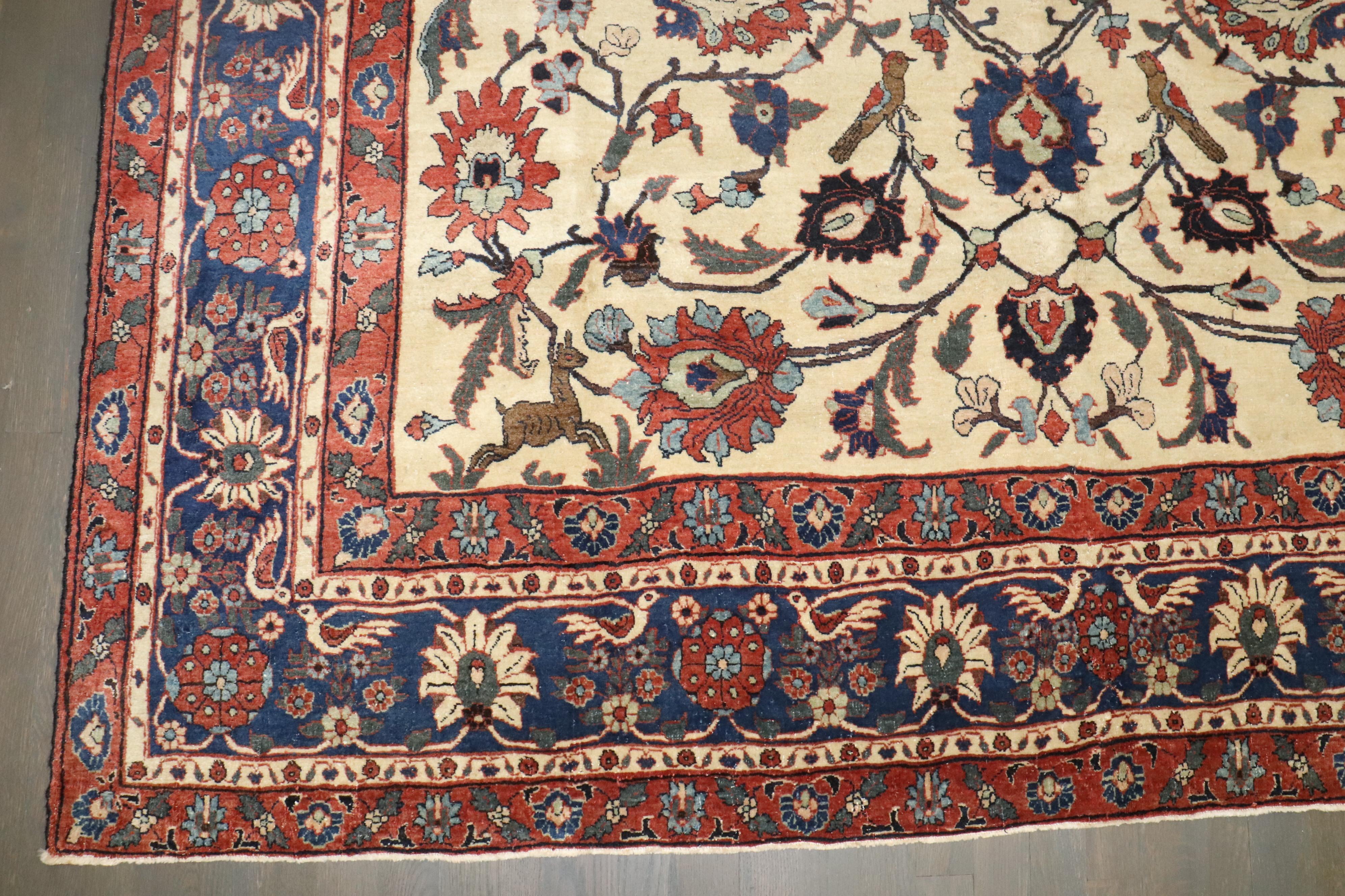 Zabihi Collection 19th Century Ivory Antique Persian Teheran Carpet For Sale 1