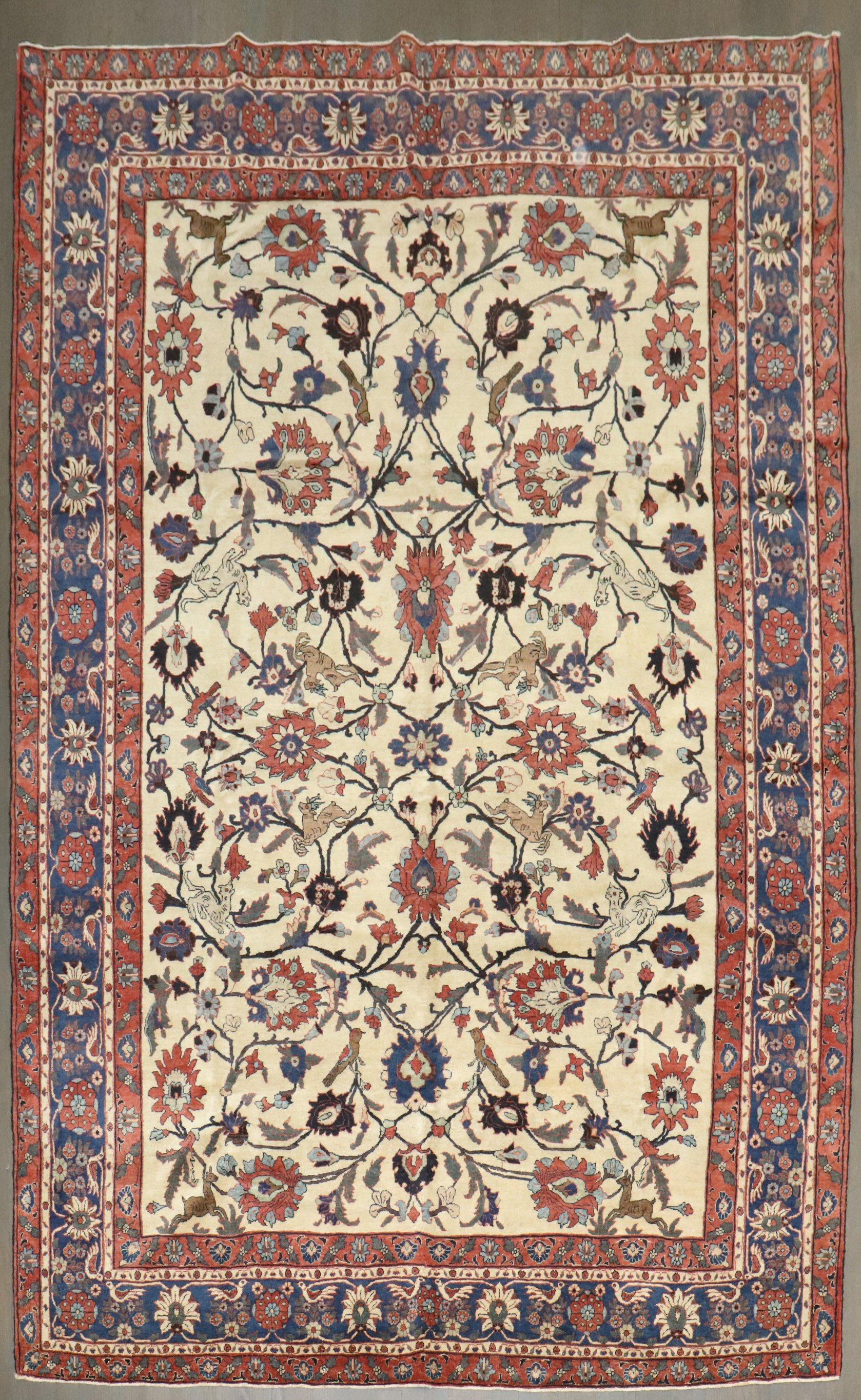 Zabihi Collection 19th Century Ivory Antique Persian Teheran Carpet For Sale 2