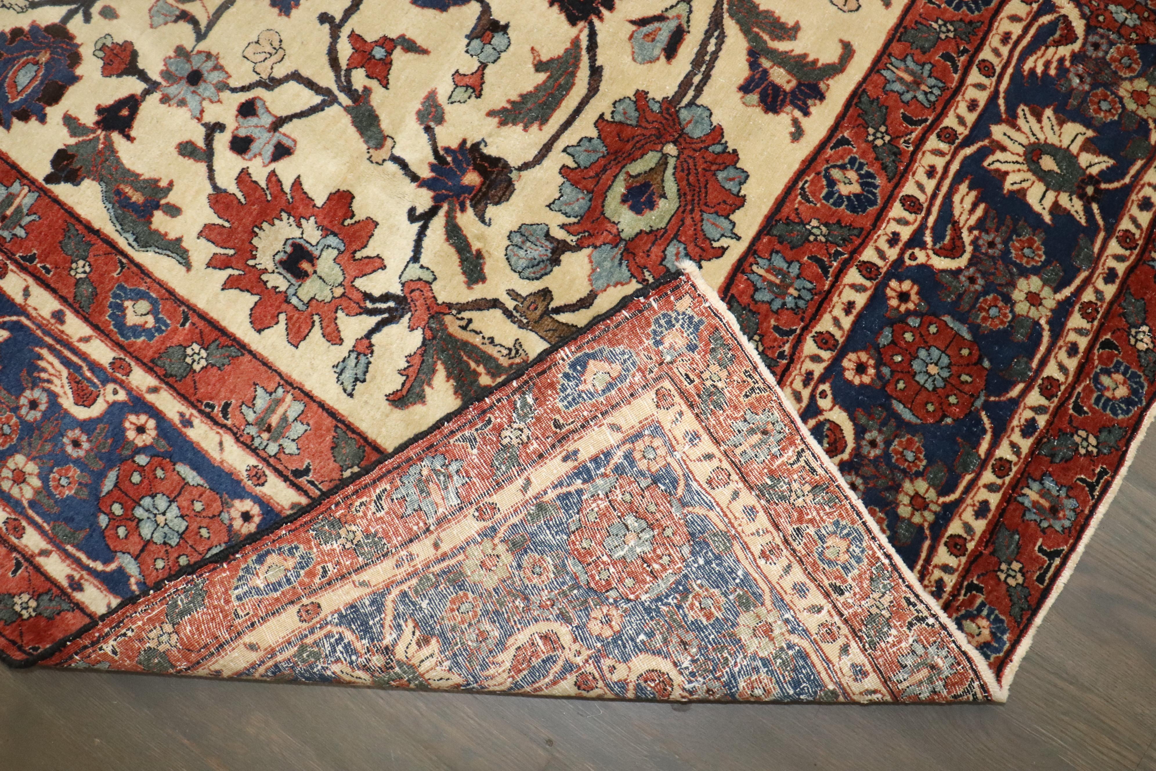 Zabihi Collection 19th Century Ivory Antique Persian Teheran Carpet For Sale 4
