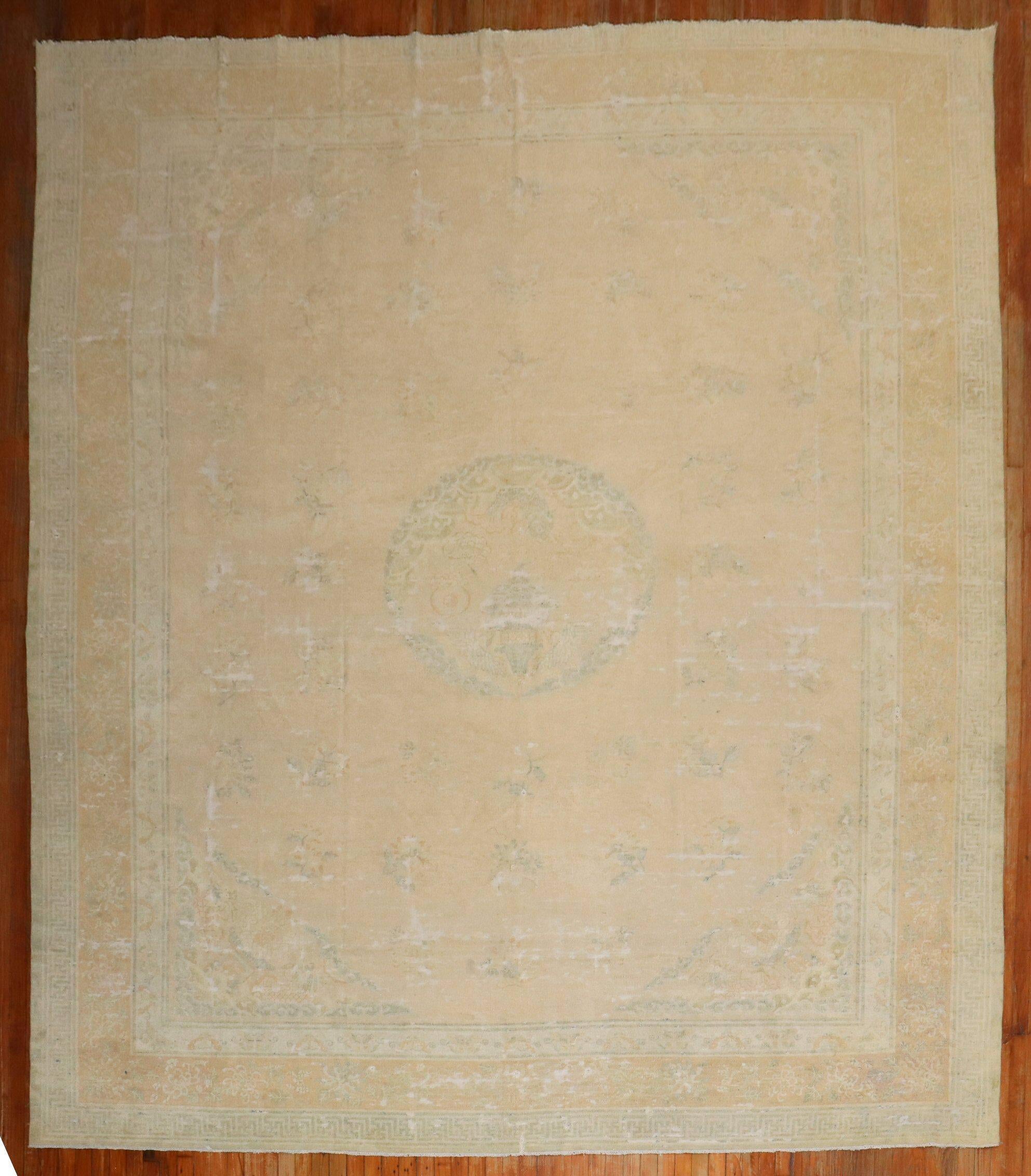 3rd quarter of the 19th century Century Worn/Distressed Chinese Large square rug in neutral colors

Measures: 10'10'' x 12'11''