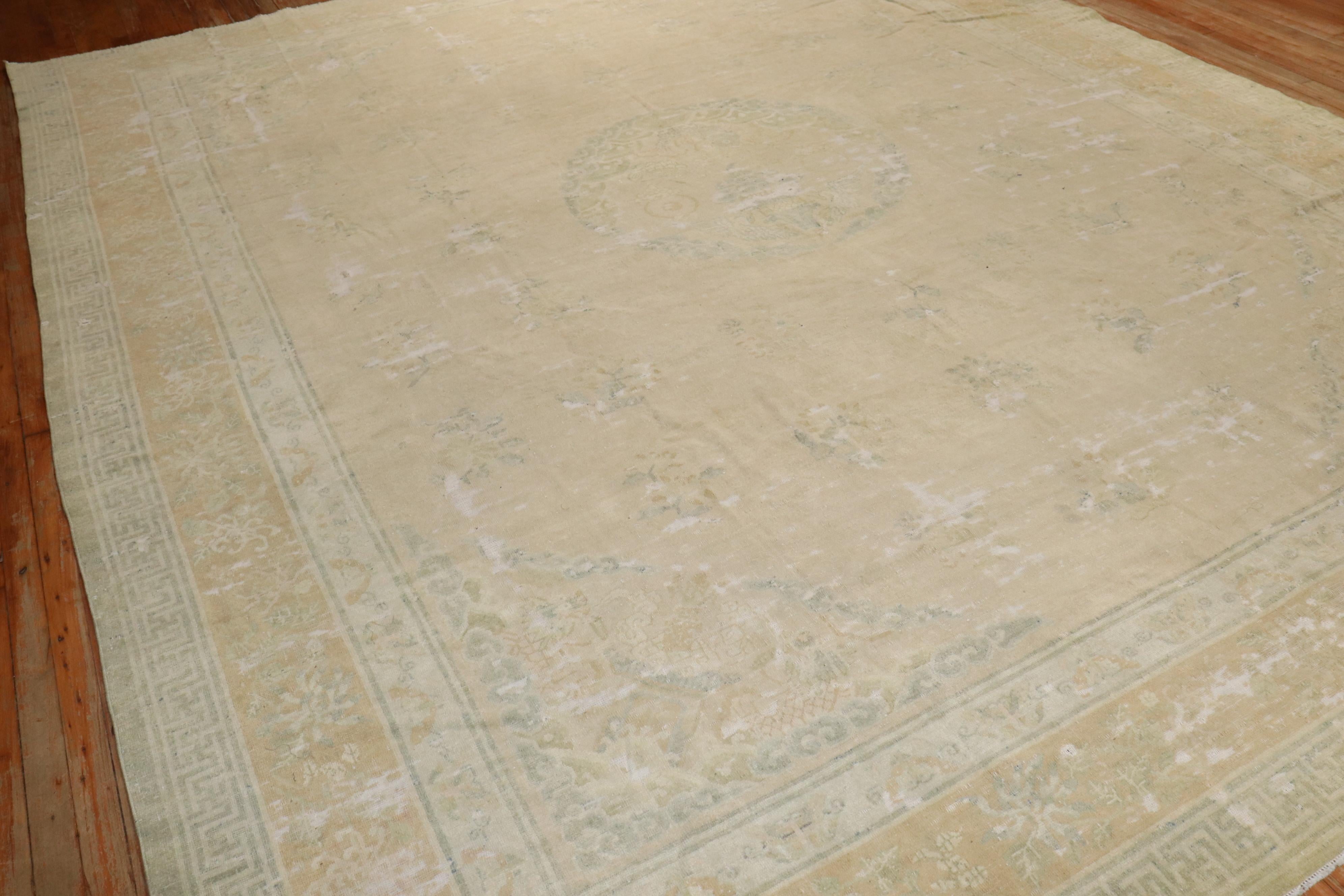 Zabihi Collection 19th Century Neutral Chinese Antique Square Rug 14