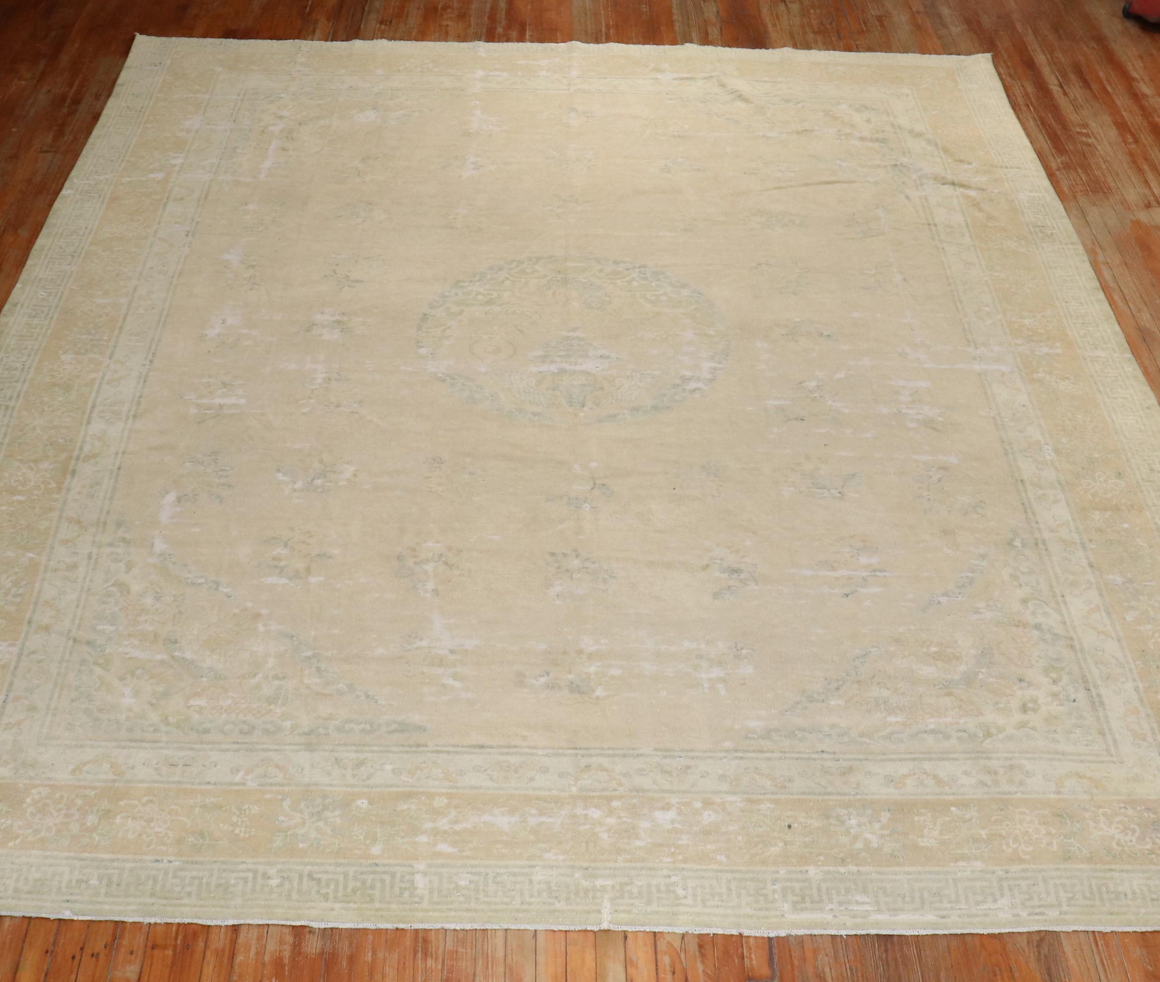 Hand-Woven Zabihi Collection 19th Century Neutral Chinese Antique Square Rug