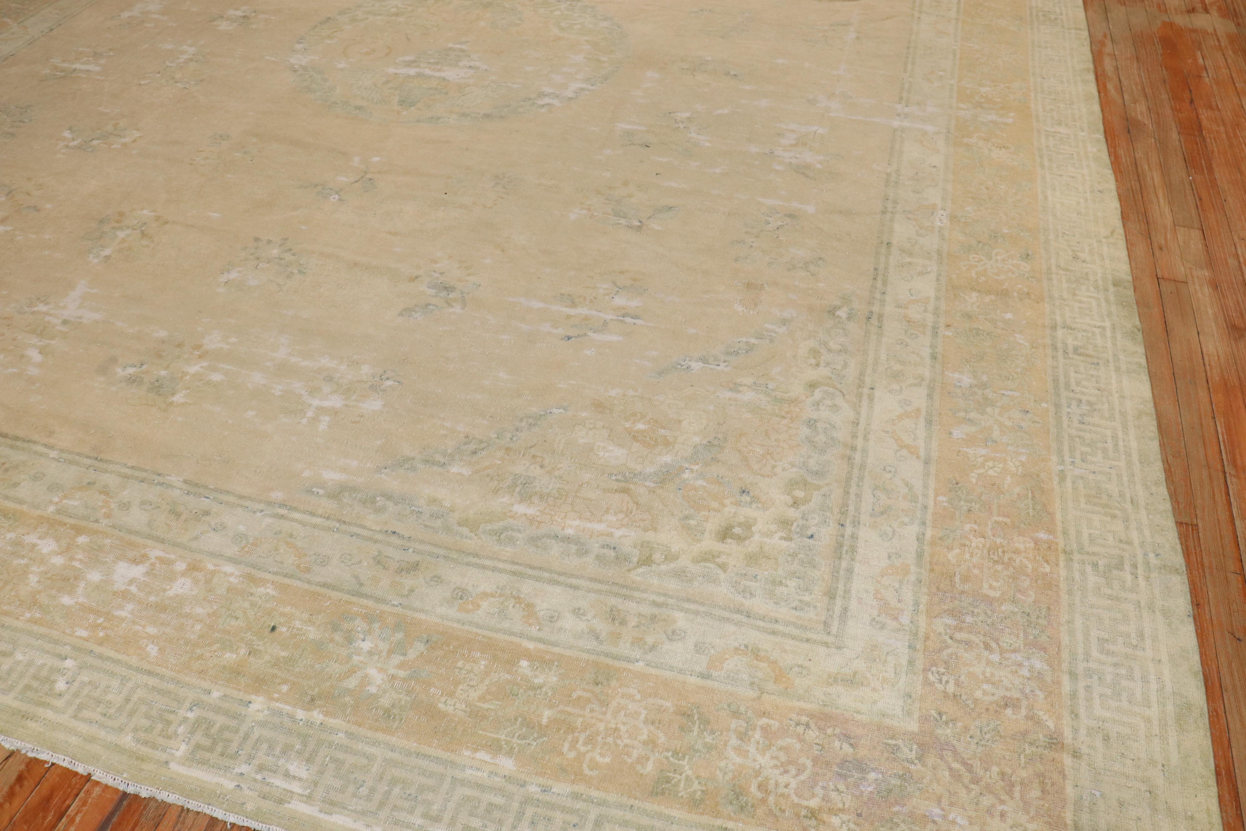 Zabihi Collection 19th Century Neutral Chinese Antique Square Rug In Distressed Condition In New York, NY