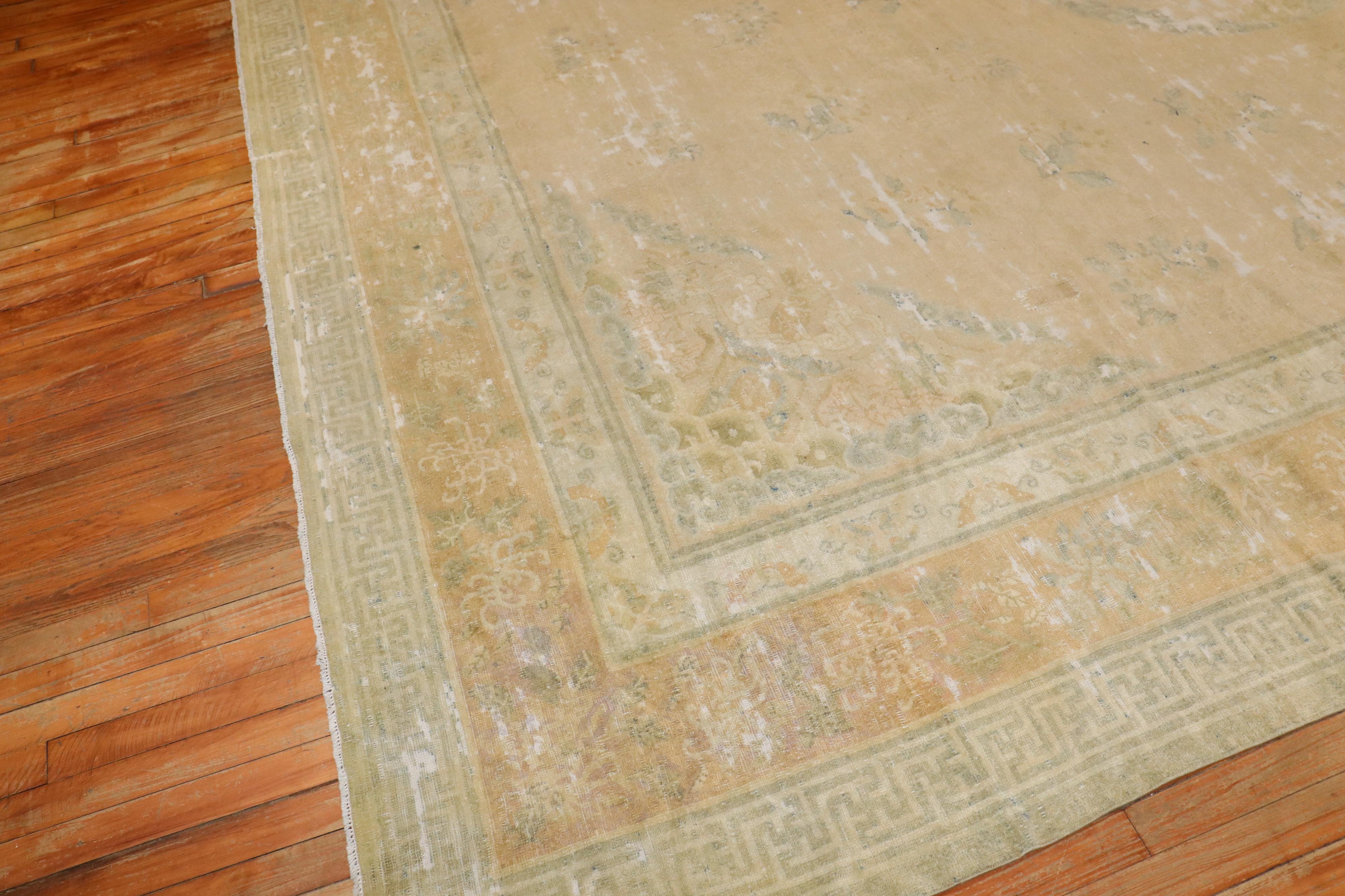 Zabihi Collection 19th Century Neutral Chinese Antique Square Rug 3