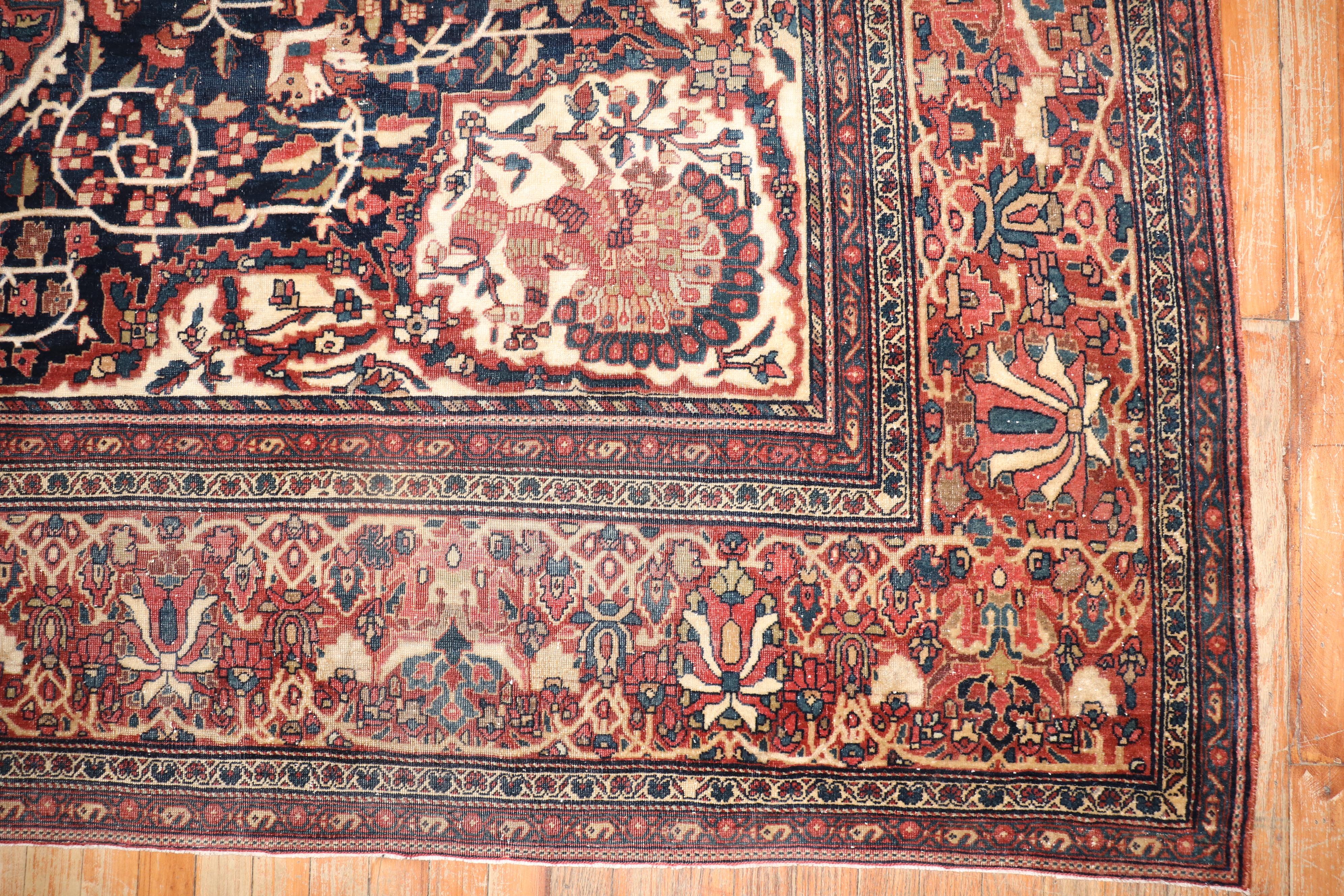 Hand-Knotted Zabihi Collection 19th Century Persian Sarouk Ferehan Rug For Sale