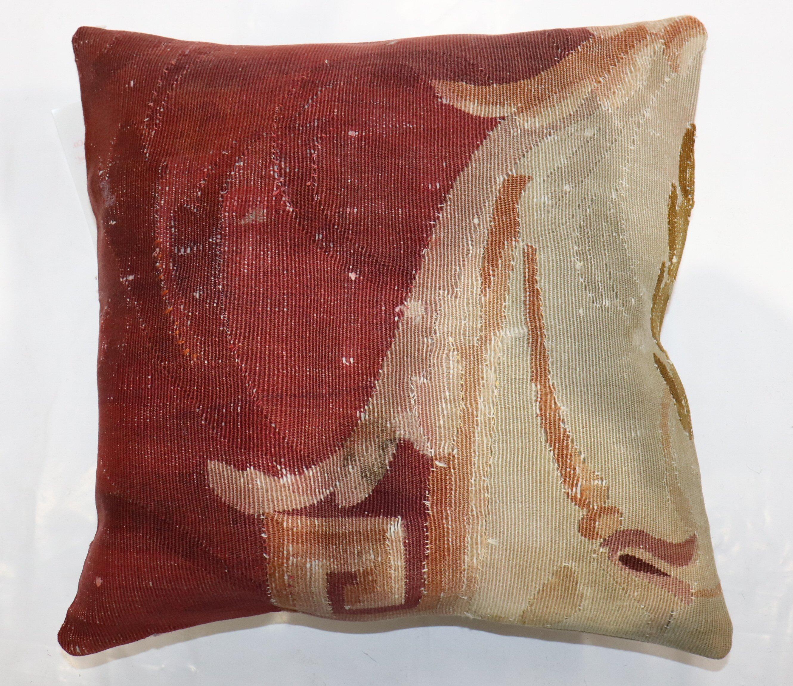 Authentic stand-alone pillow made from a 19th-century French Aubusson rug

Measures: 16