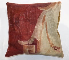 Zabihi Collection 19th Century Red Antique French Aubusson Pillow