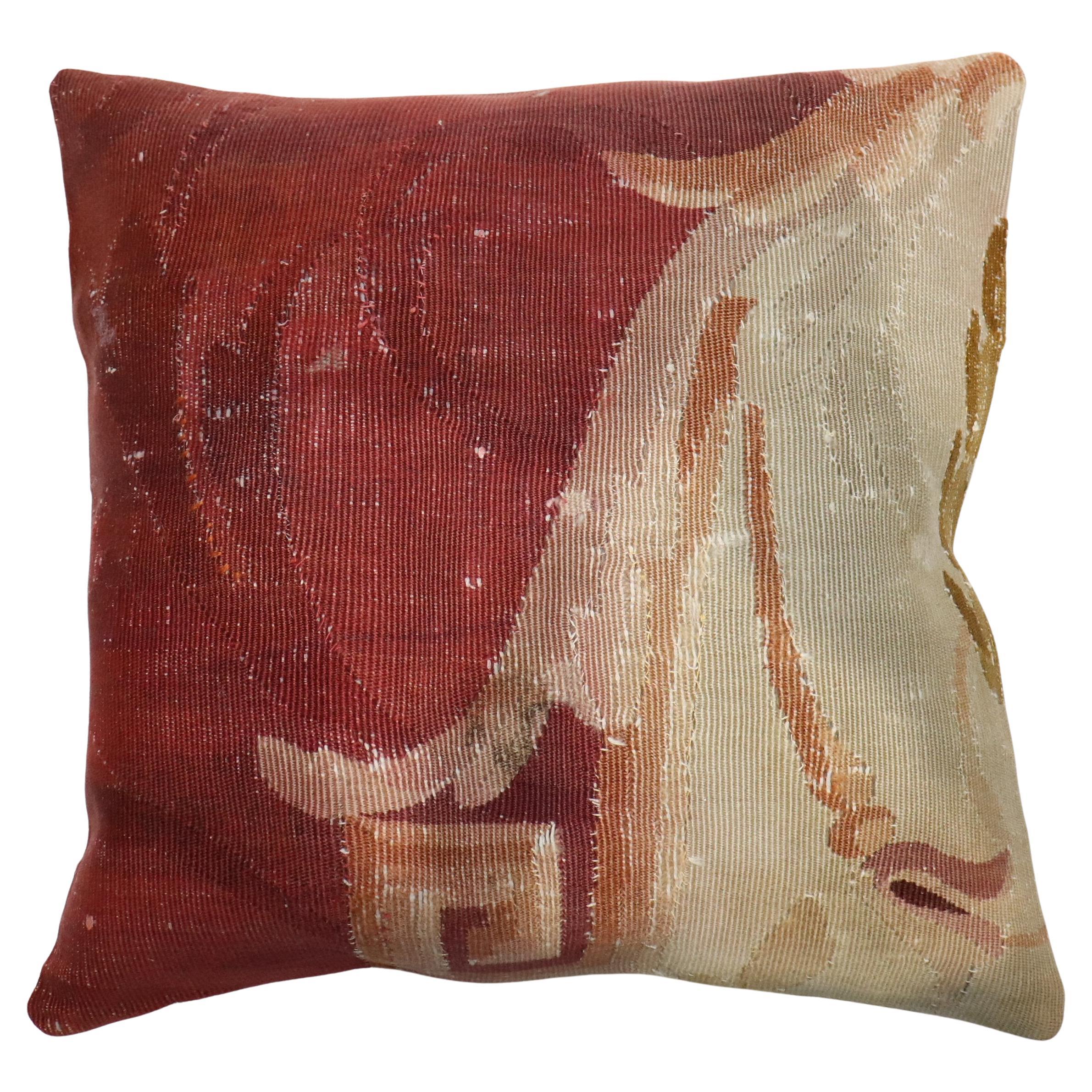 Zabihi Collection 19th Century Red Antique French Aubusson Pillow
