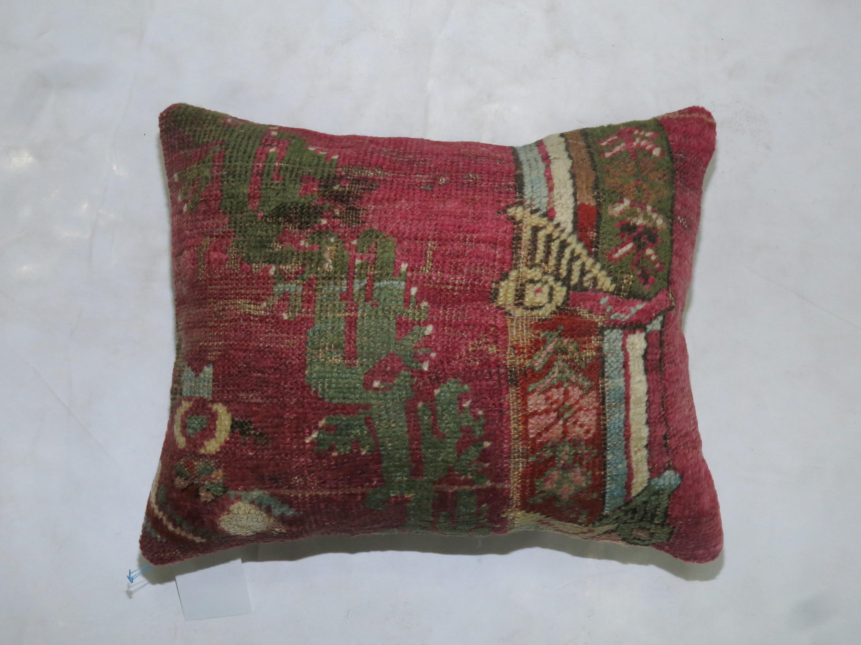Oushak Zabihi Collection 19th Century Turkish  Rug Remnant Pillow For Sale