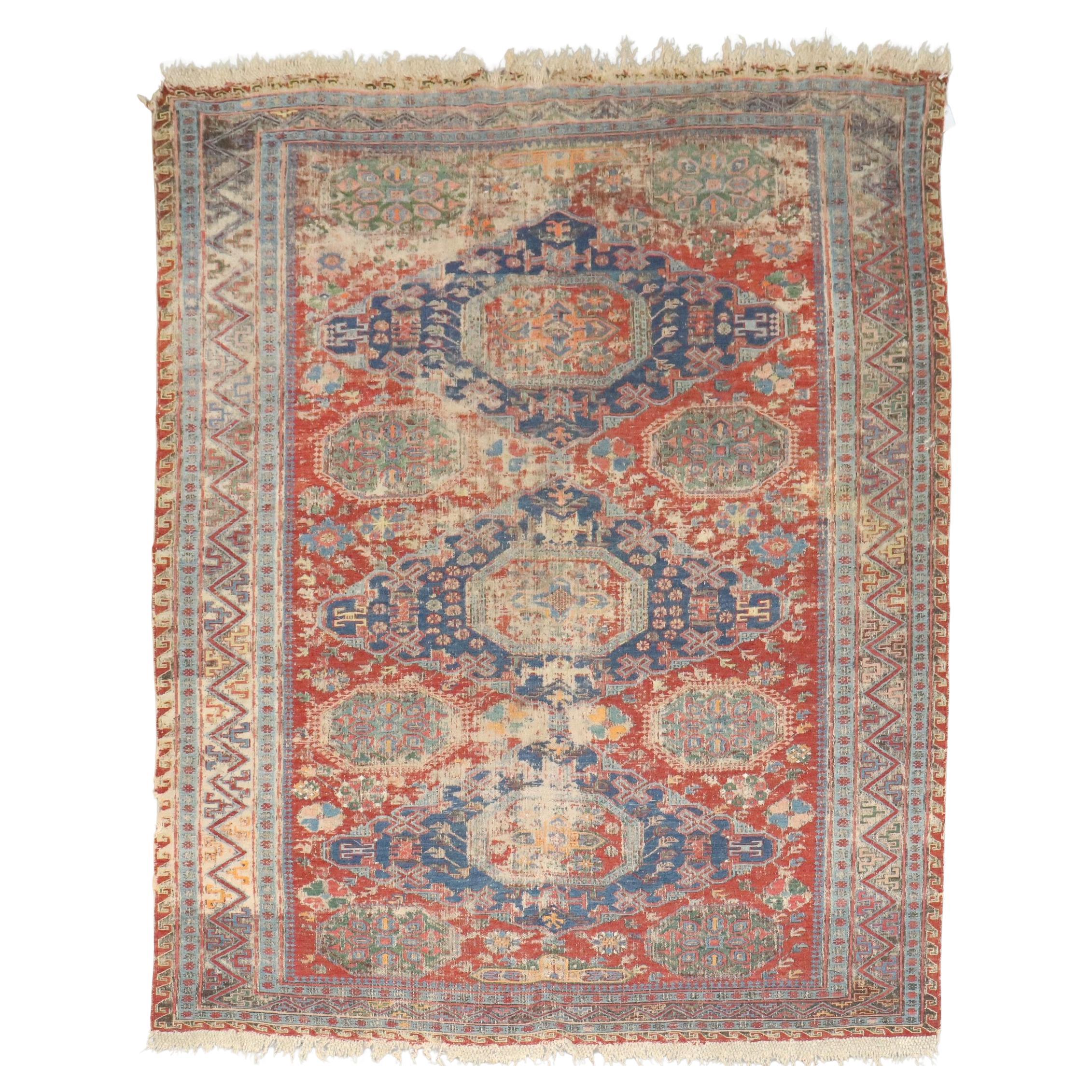 Zabihi Collection 19th Century Worn Antique Caucasian Soumac Flatweave