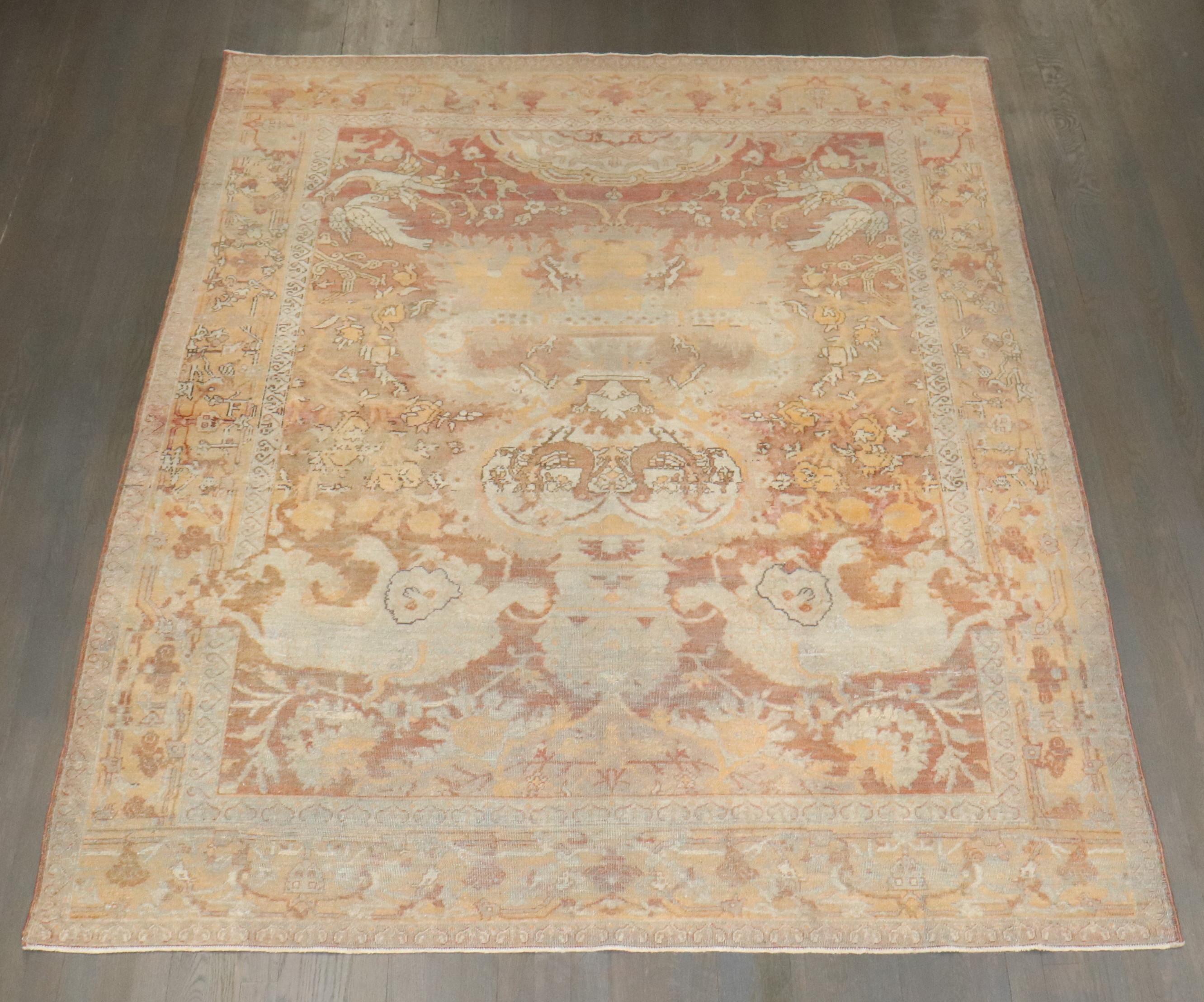 Antiker quadratischer Agra-Teppich der Zabihi-Kollektion mit malerischem Tier aus dem 19. Jahrhundert im Angebot 3