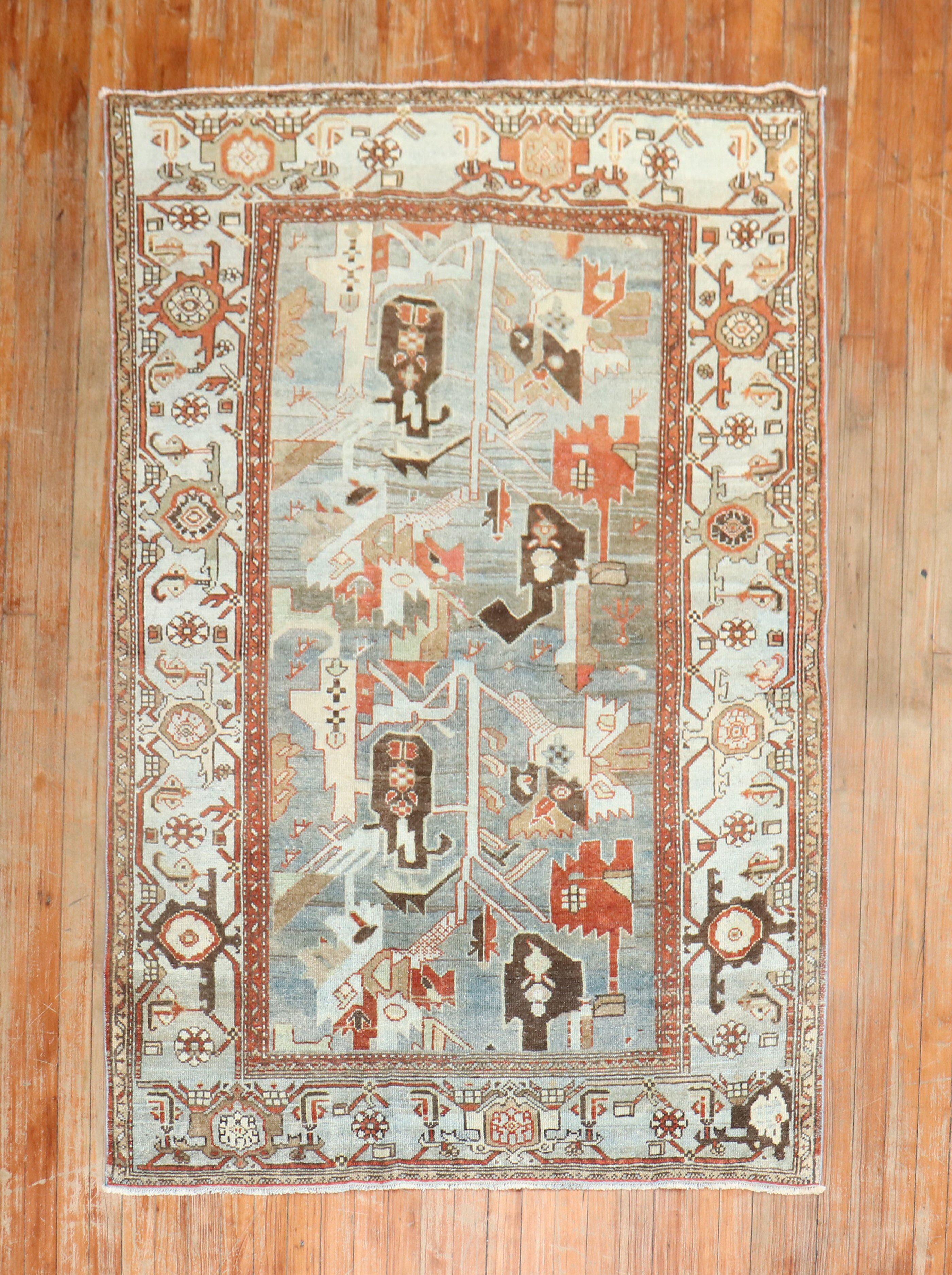 Wool Zabihi Collection Abstract Accent Size Persian Malayer Rug For Sale