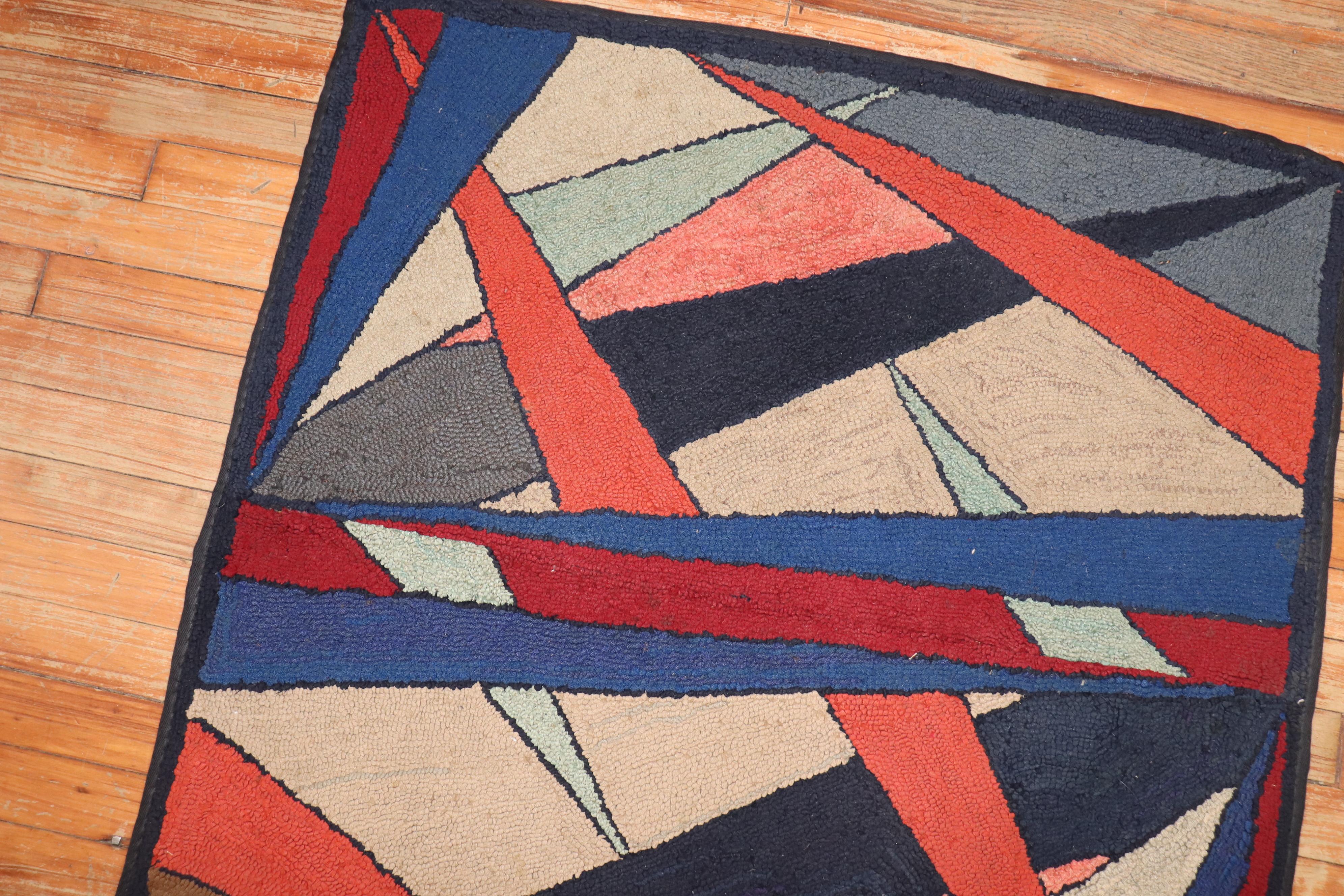 Zabihi Collection Abstrakter Amerikanischer Hakenvorleger Quadratischer Teppich (Wolle) im Angebot