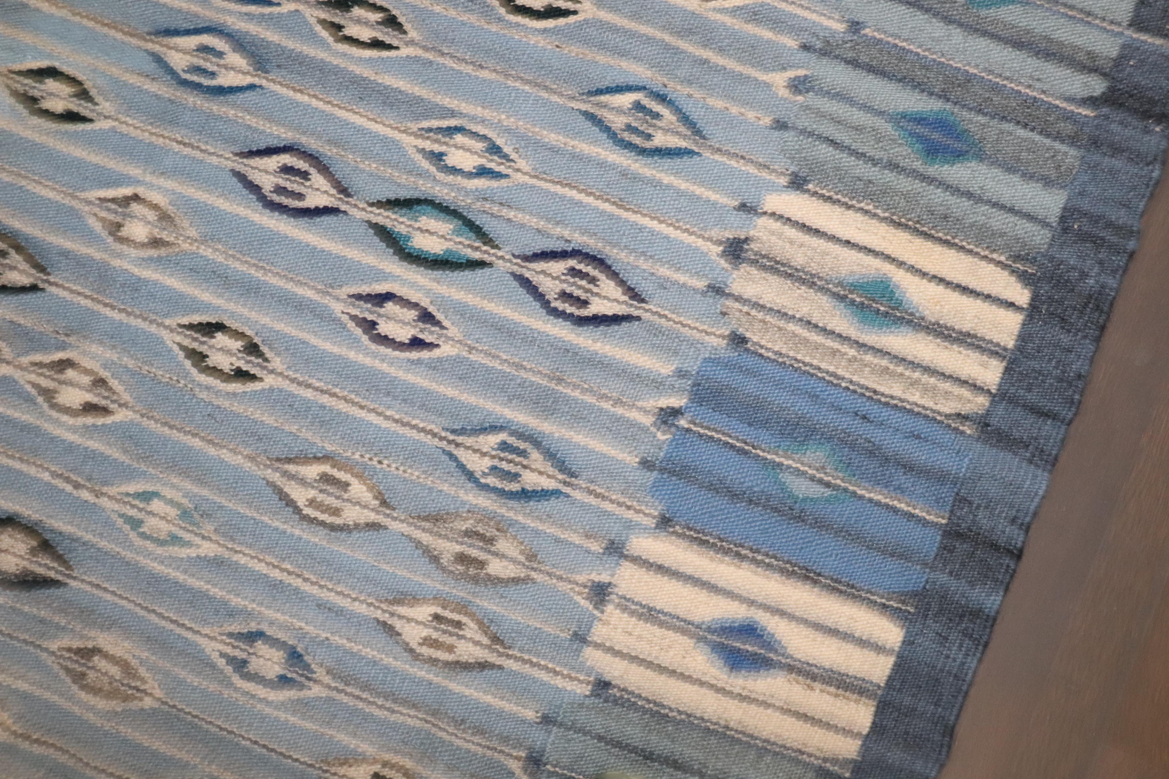 Lana Zabihi Collection'S Kilim svedese astratto blu in vendita