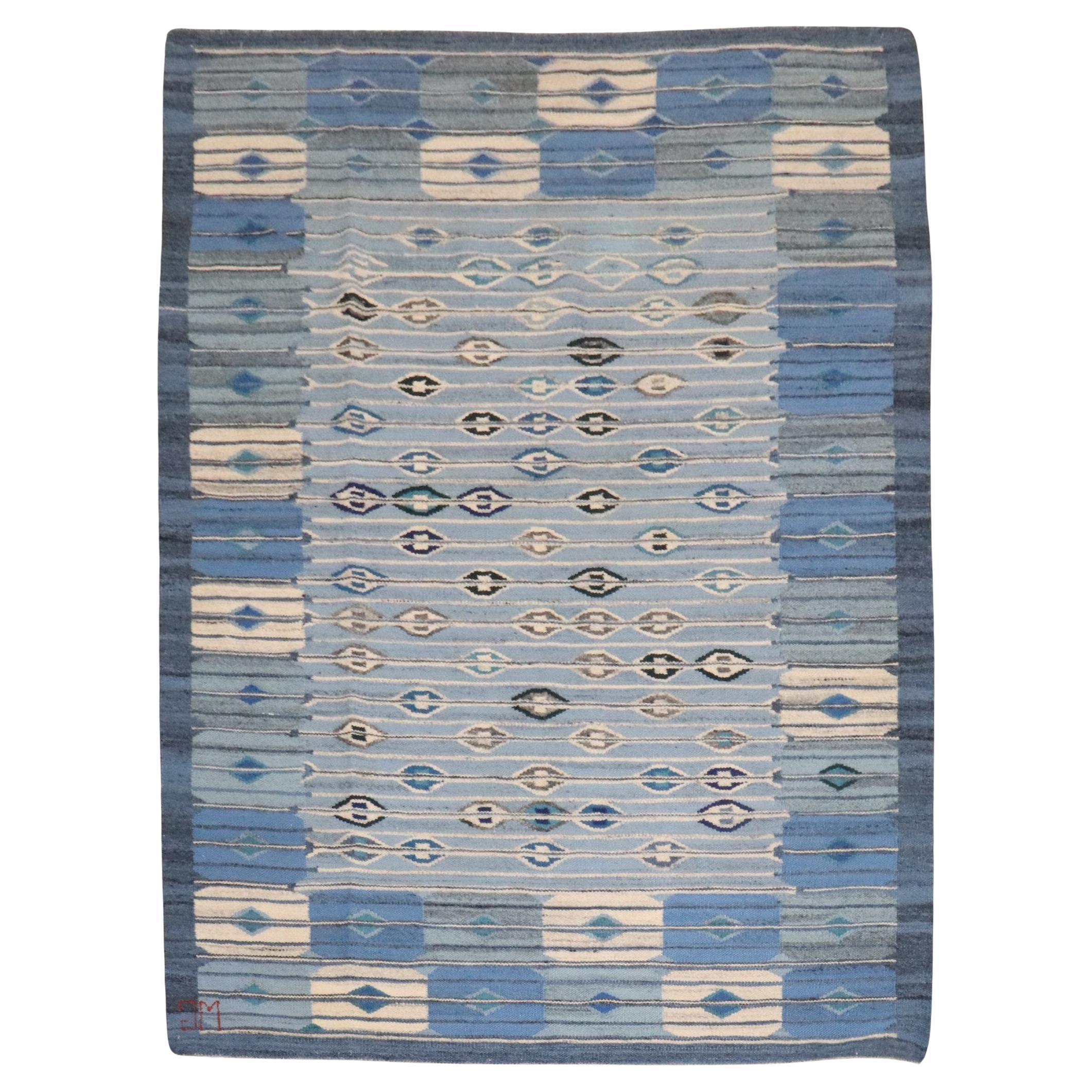 Collection Zabihi Kilim suédois bleu abstrait