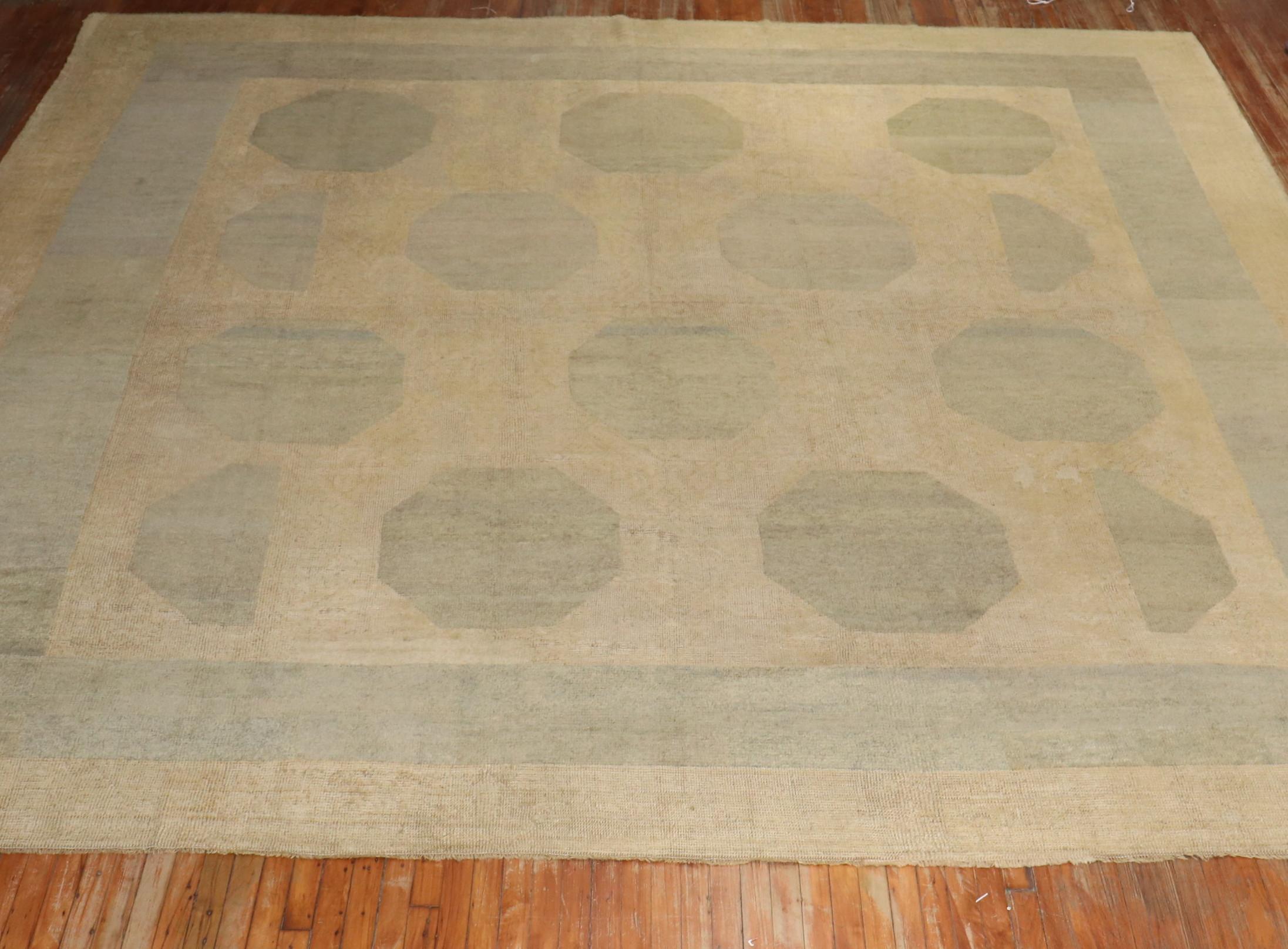Zabihi Collection Abstract Large Square Antique Turkish Oushak Rug For Sale 6