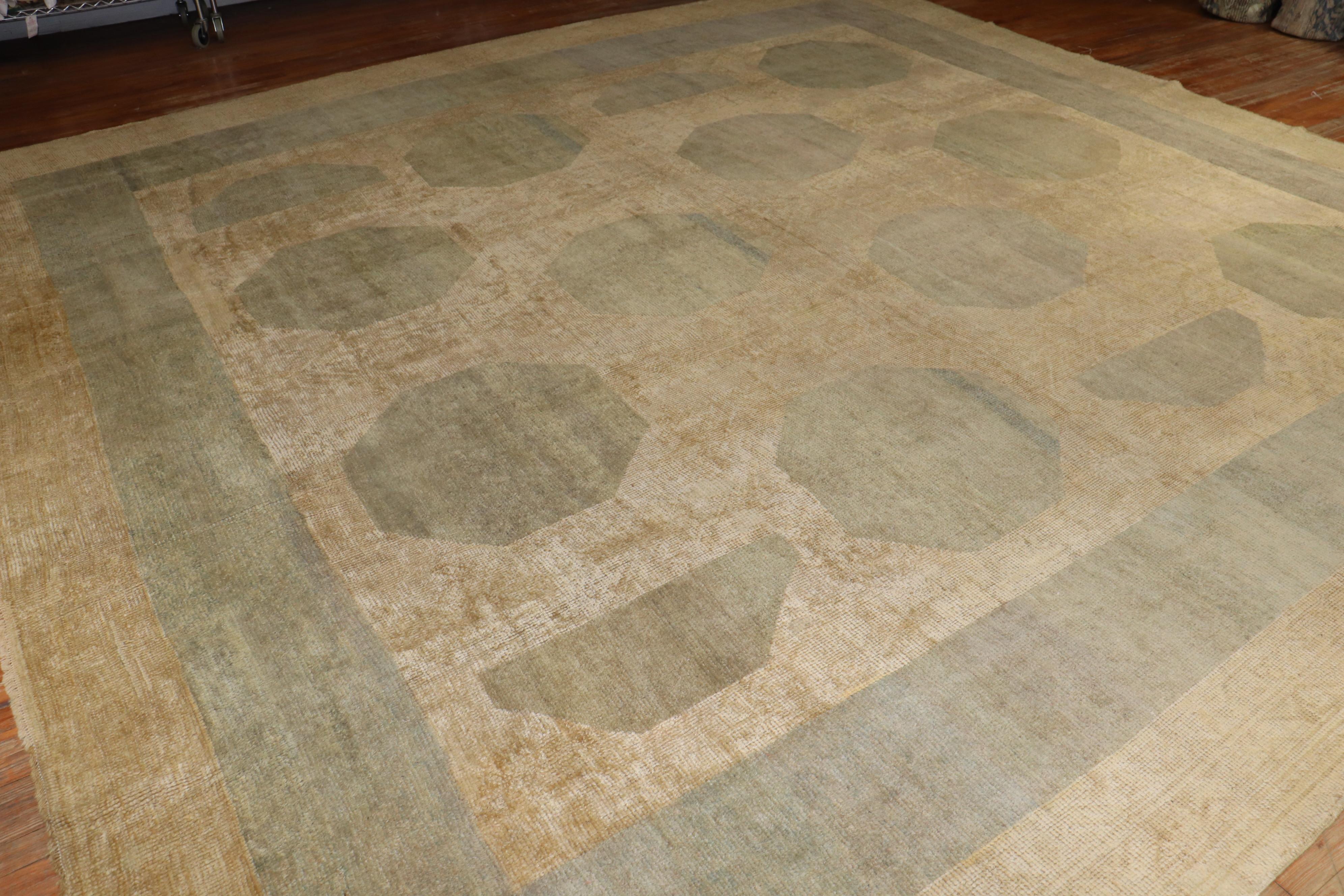 Zabihi Collection Abstract Large Square Antique Turkish Oushak Rug For Sale 2
