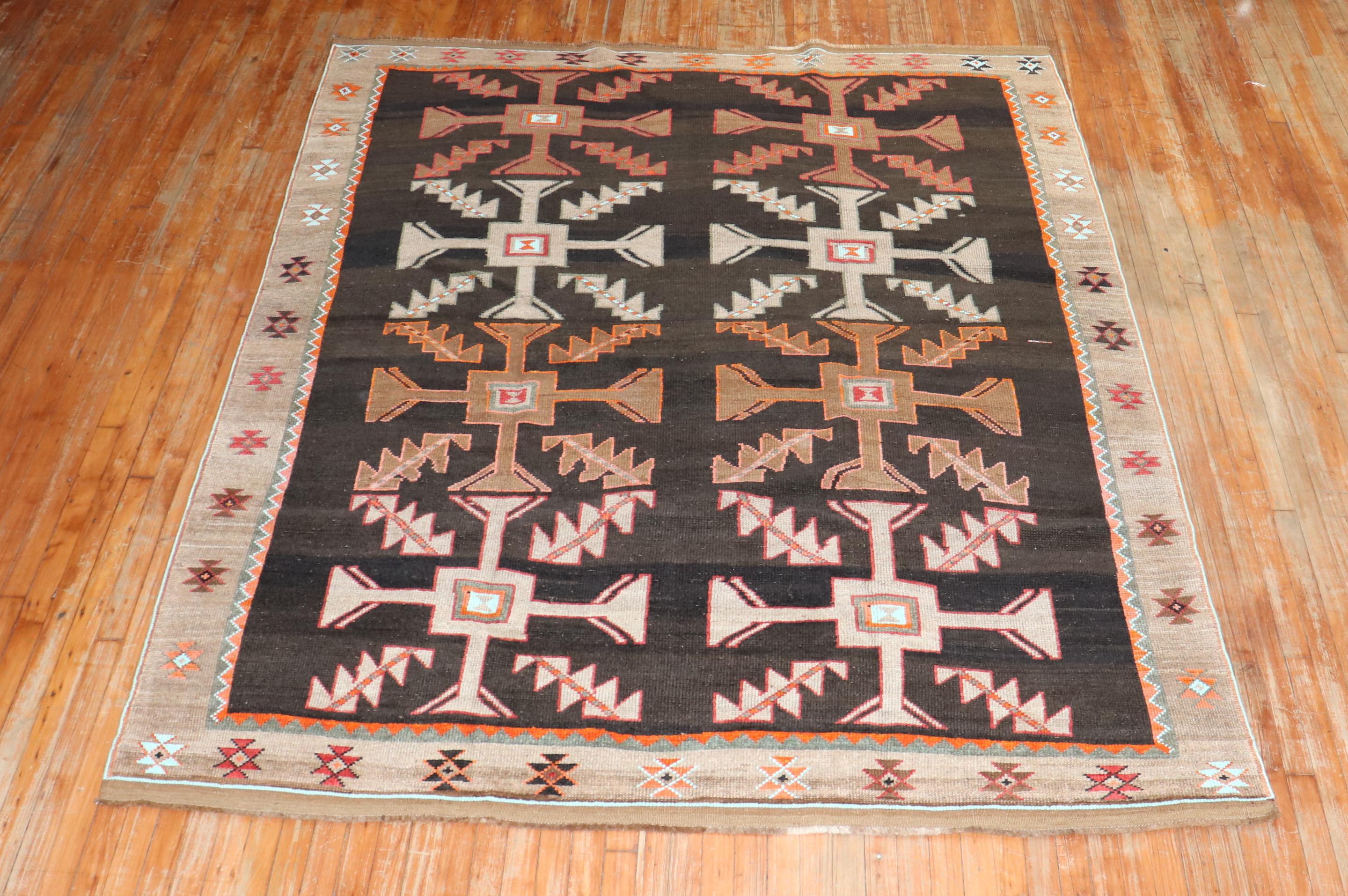 Zabihi Rug Collection Abstract Primitive Turkish Kars Carpet For Sale 3