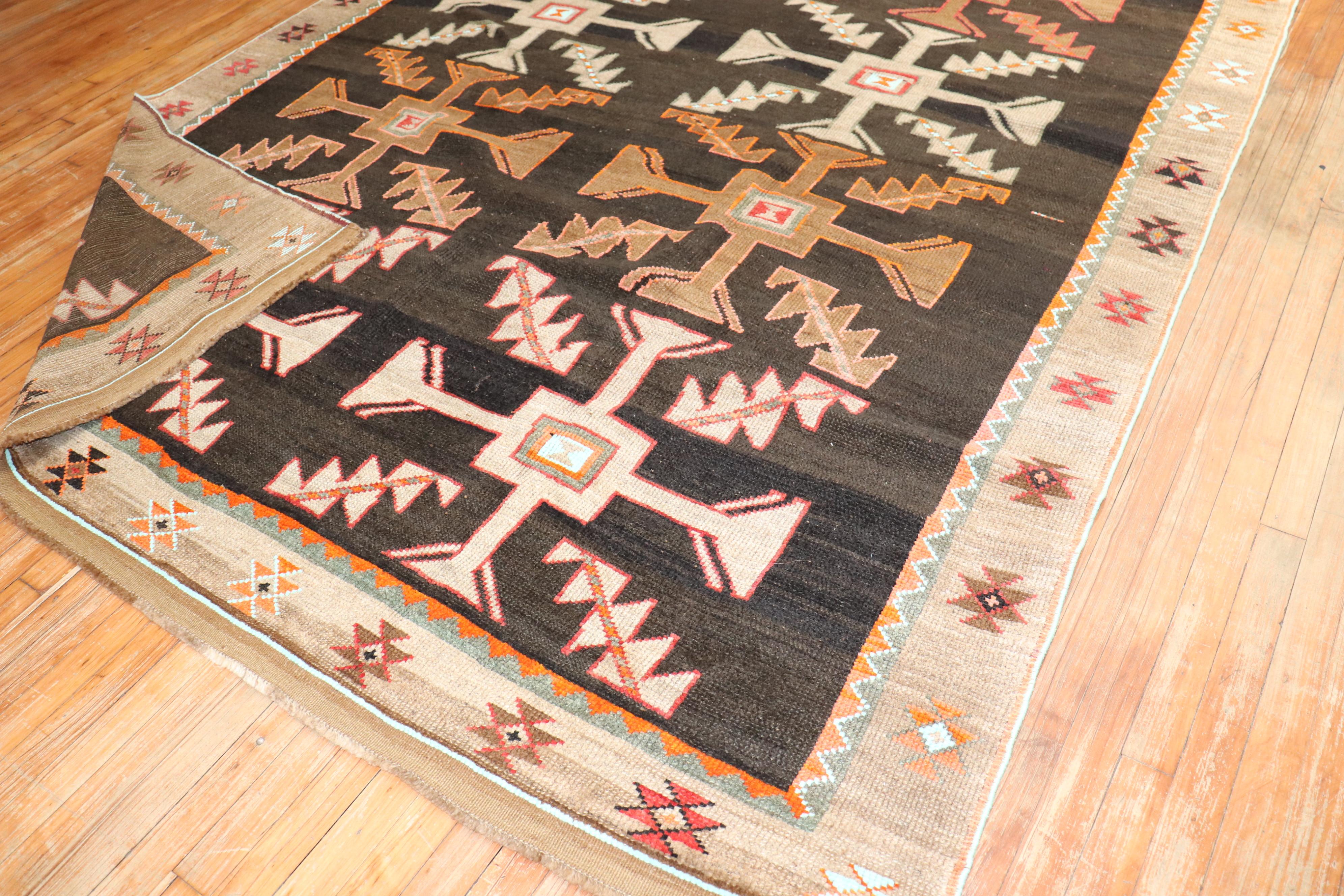 Hand-Knotted Zabihi Rug Collection Abstract Primitive Turkish Kars Carpet For Sale