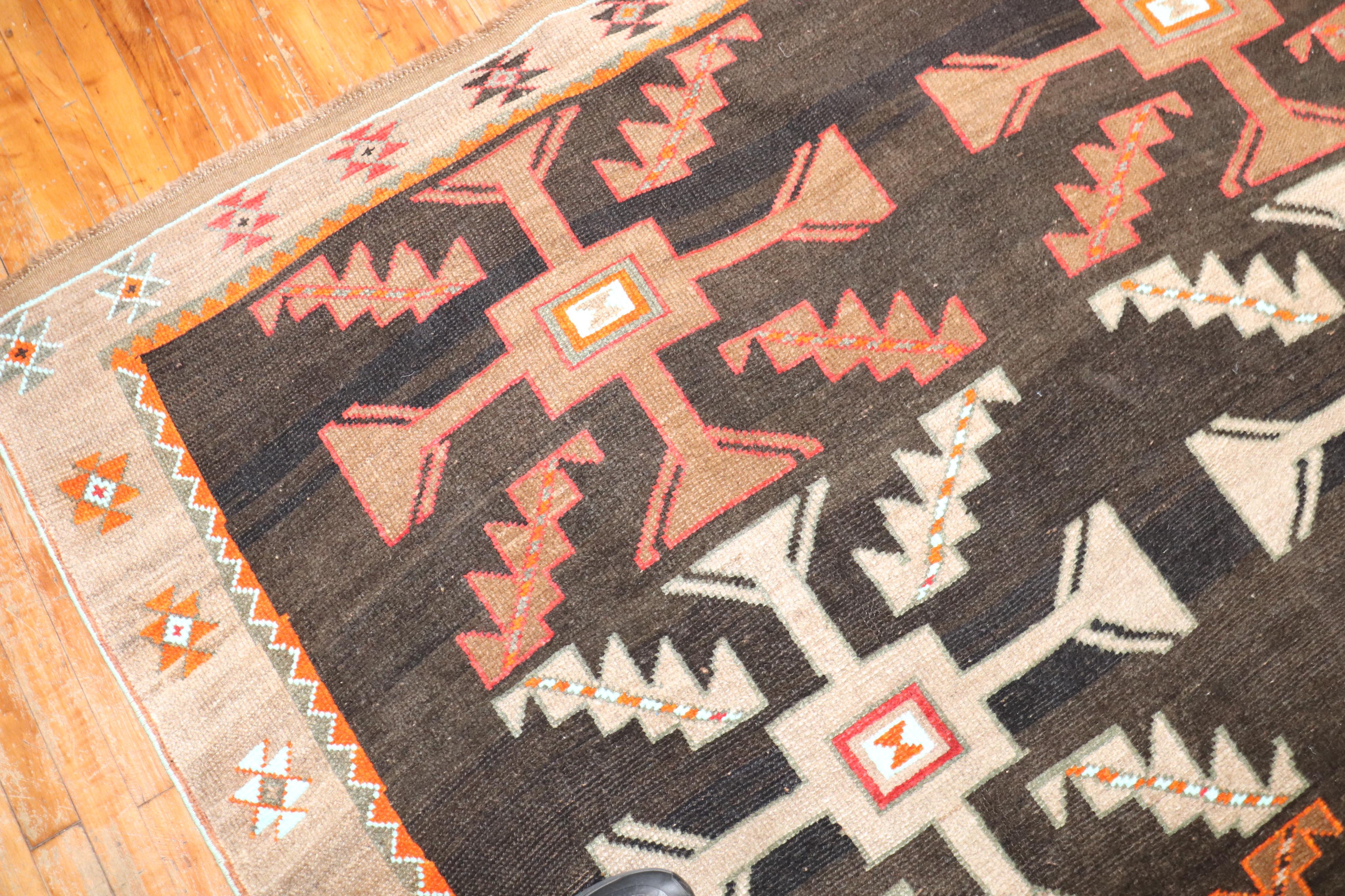 20th Century Zabihi Rug Collection Abstract Primitive Turkish Kars Carpet For Sale