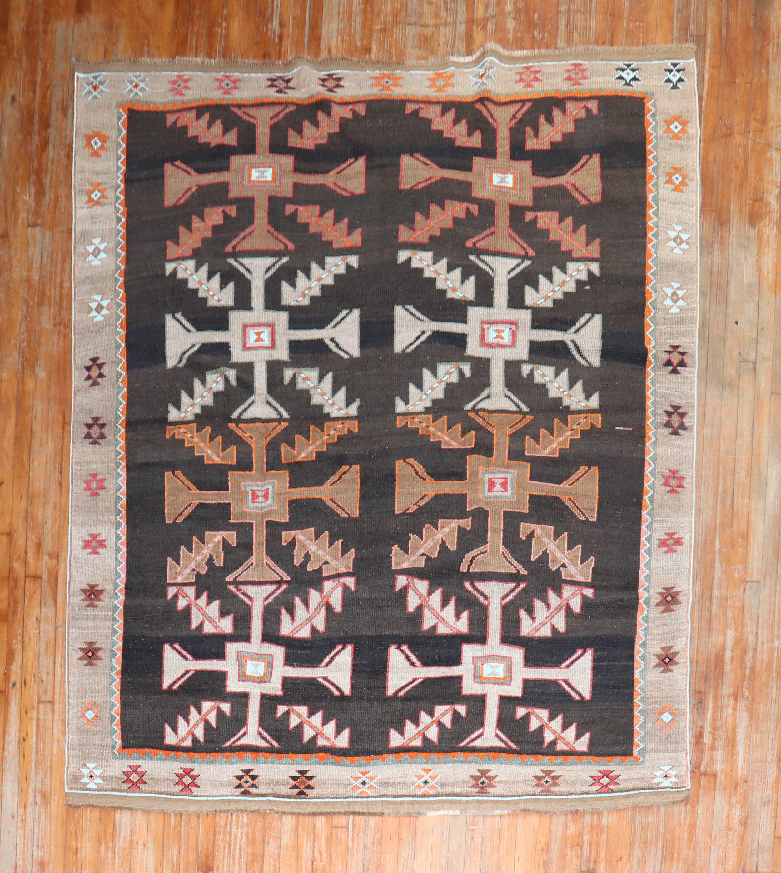 Zabihi Rug Collection Abstract Primitive Turkish Kars Carpet For Sale 2
