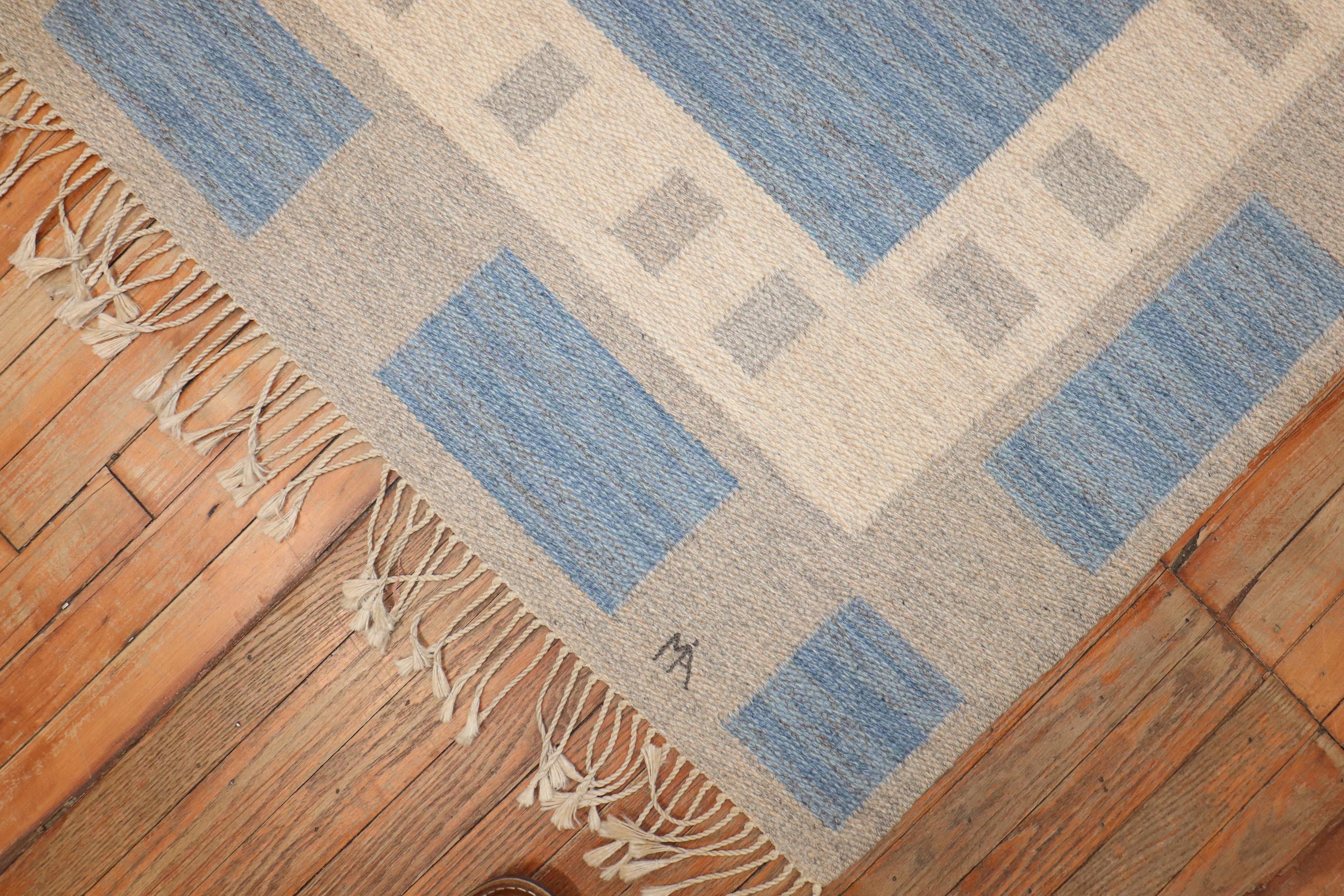 Zabihi Collection Abstract Swedish Kilim signed by MA For Sale 3