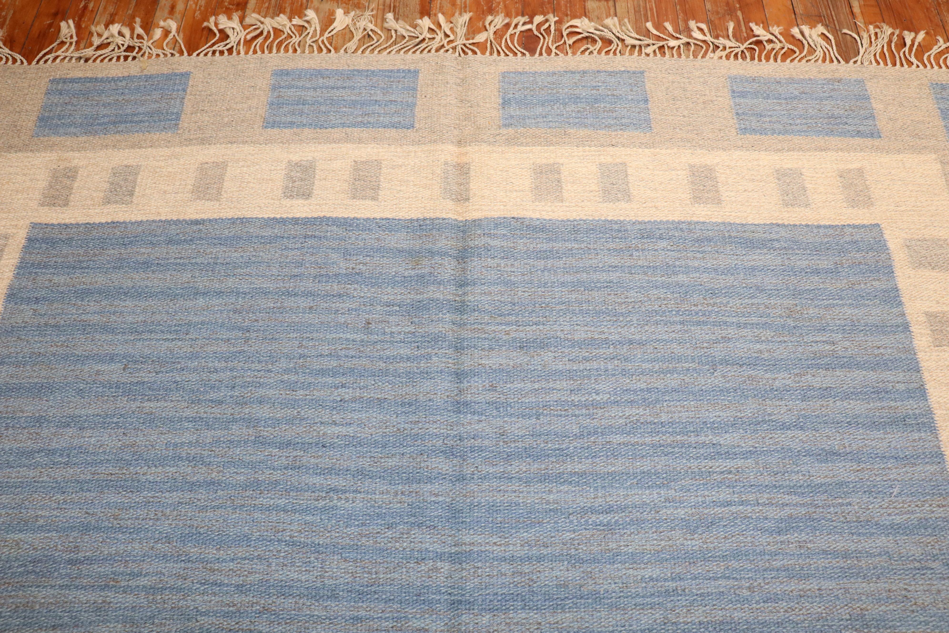 Hand-Knotted Zabihi Collection Abstract Swedish Kilim signed by MA For Sale