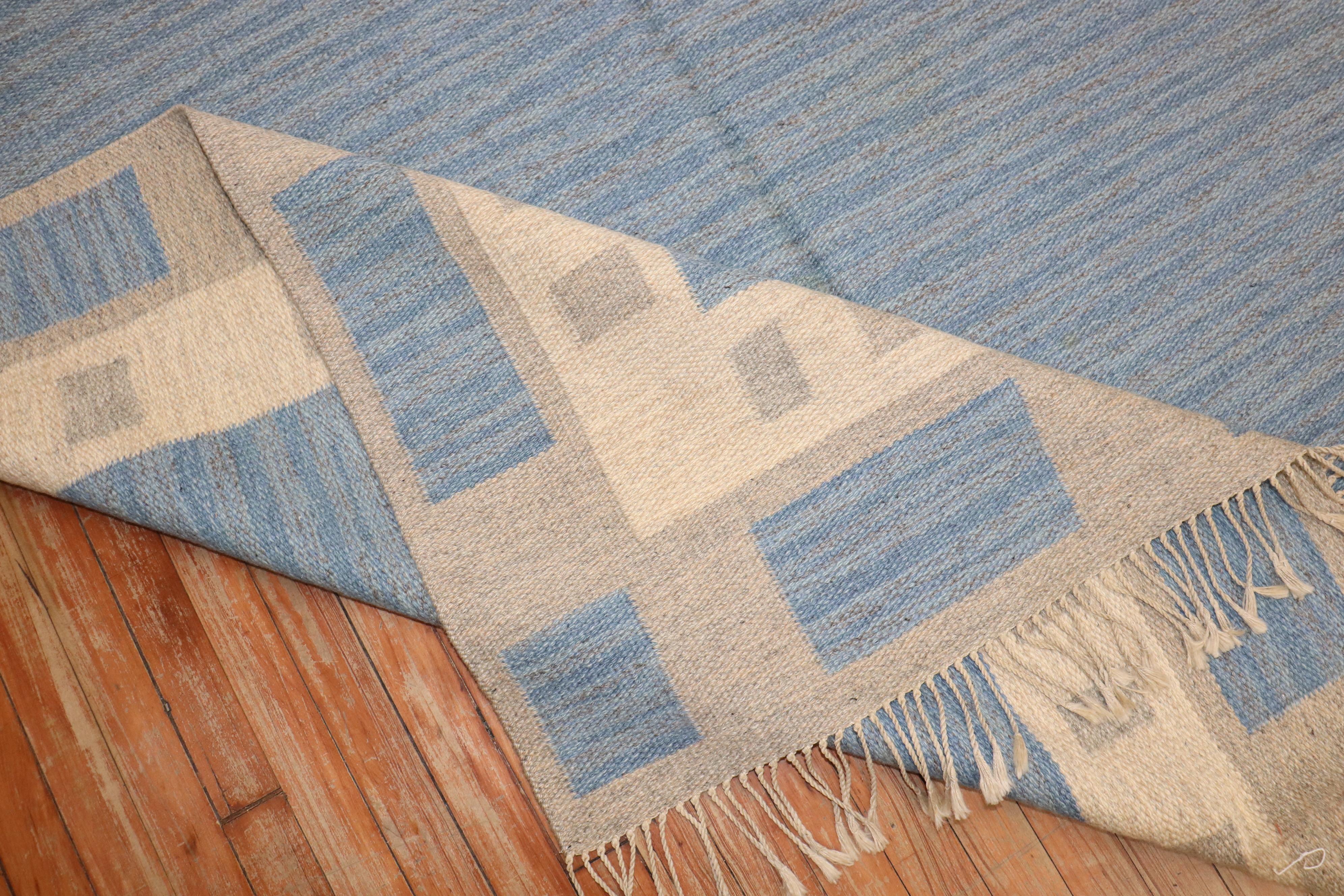 20th Century Zabihi Collection Abstract Swedish Kilim signed by MA For Sale