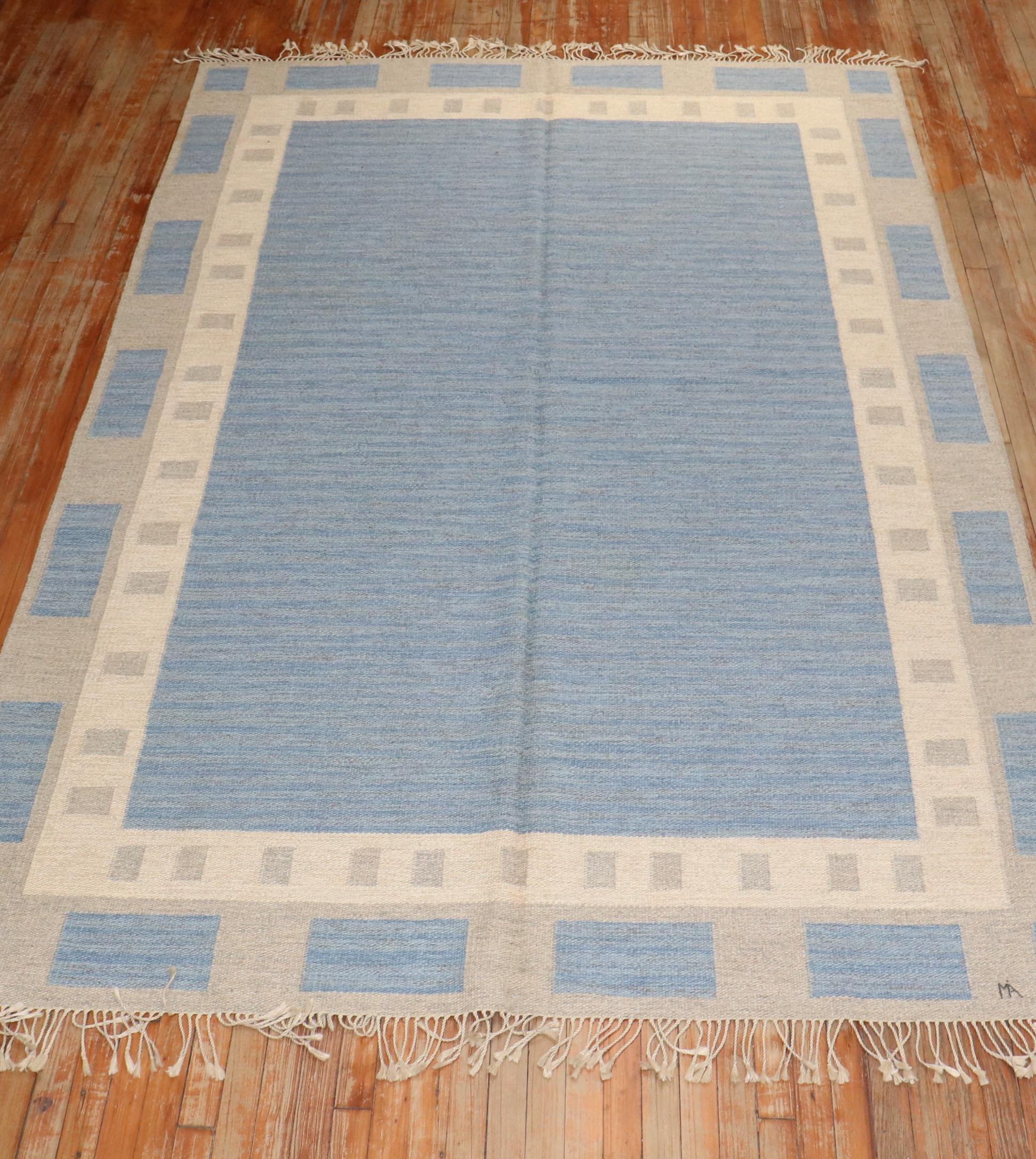 Zabihi Collection Abstract Swedish Kilim signed by MA For Sale 1