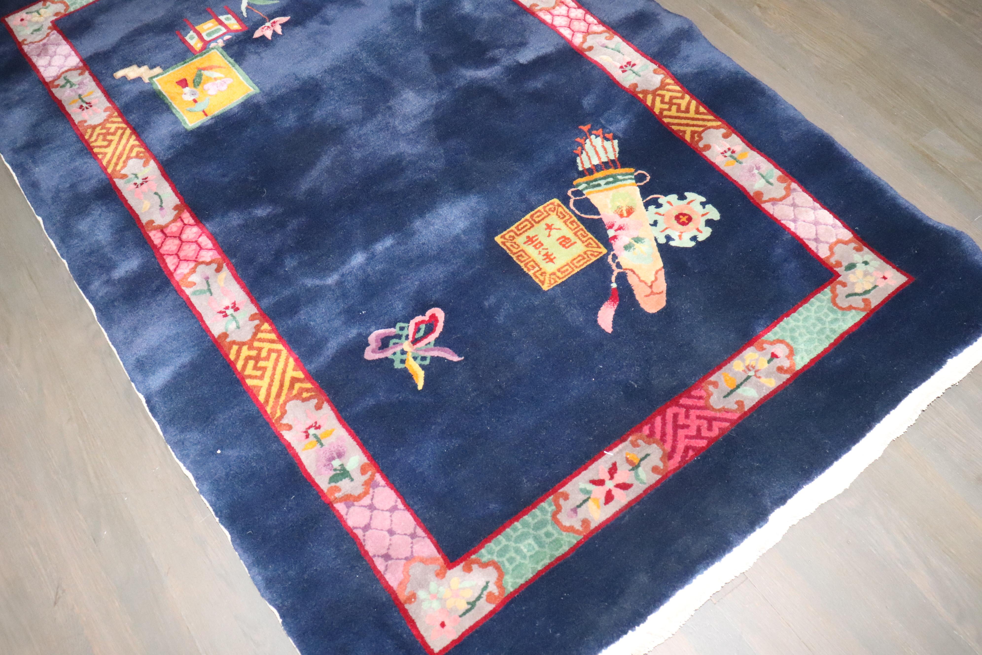 Chippendale chinois Zabihi Collection Sal, tapis d'accent chinois Art déco Life of Prosperity en vente