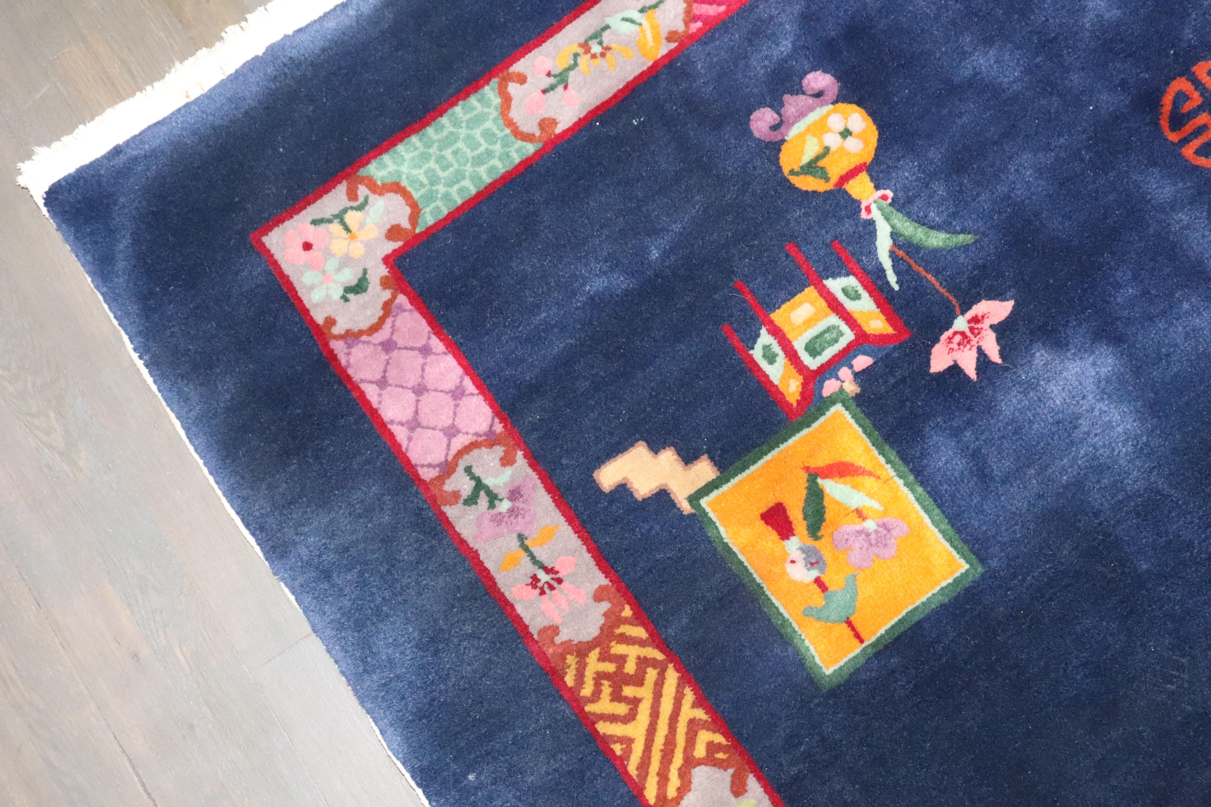 Laine Zabihi Collection Sal, tapis d'accent chinois Art déco Life of Prosperity en vente