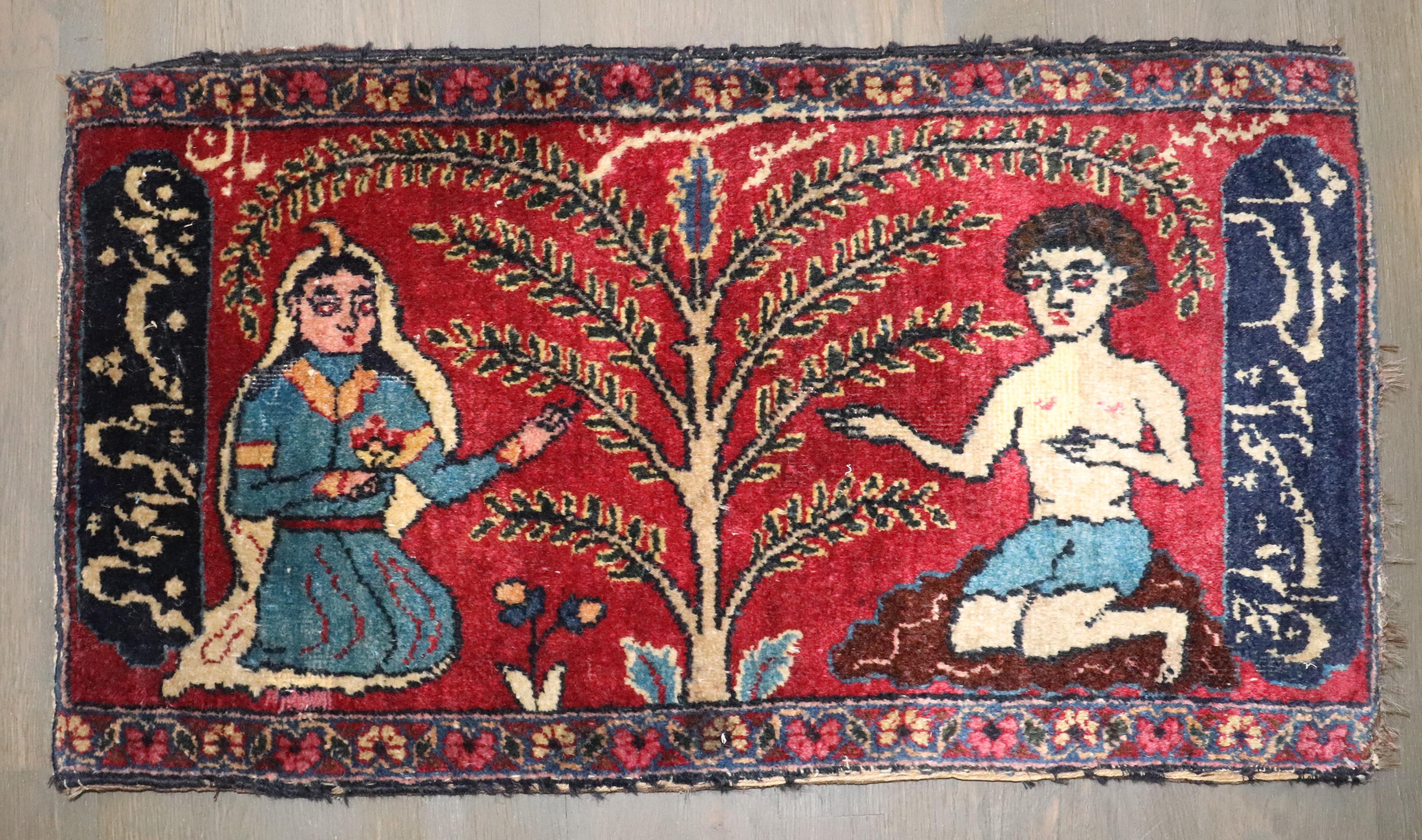 Hand-Knotted Zabihi Collection Adam and Eve at the Tree of Knowledge Persian Pictorial Rug For Sale