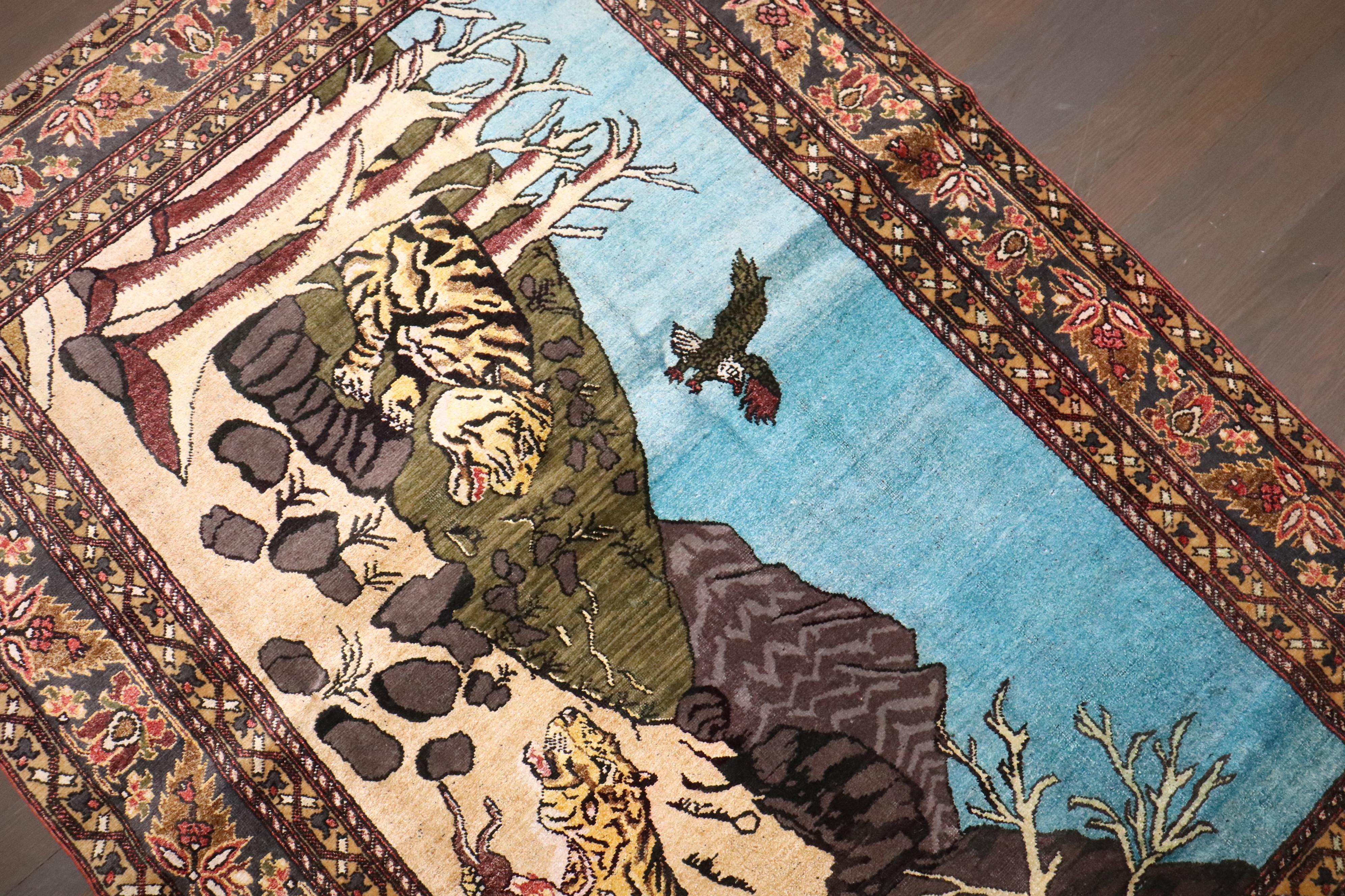 Afghano Tappeto in cotone e seta con immagini del ghepardo afgano della Collection'S in vendita