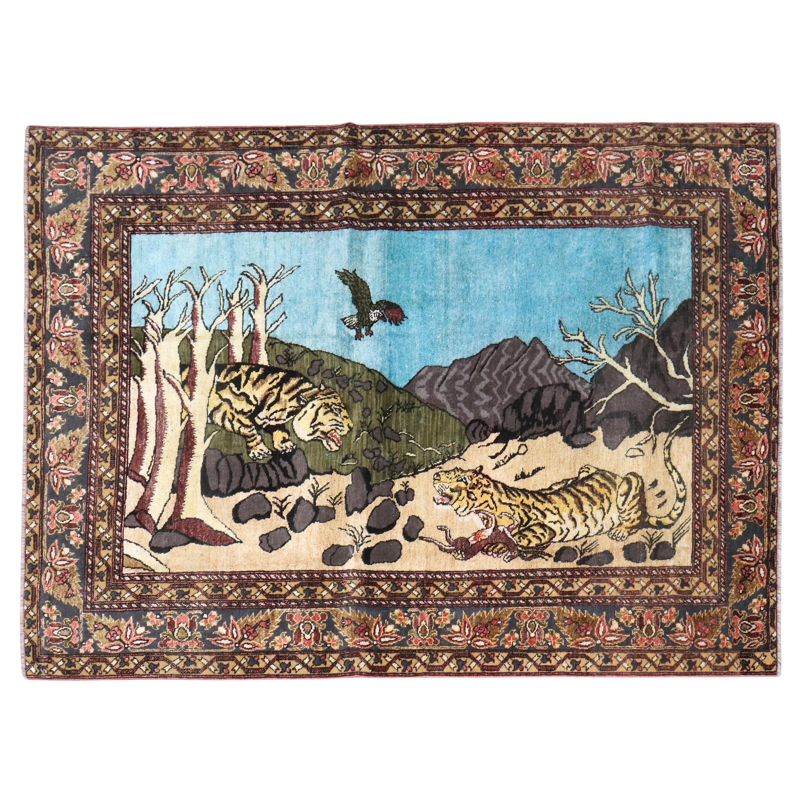 Colección Zabihi Alfombra afgana de seda de algodón con dibujo de guepardo