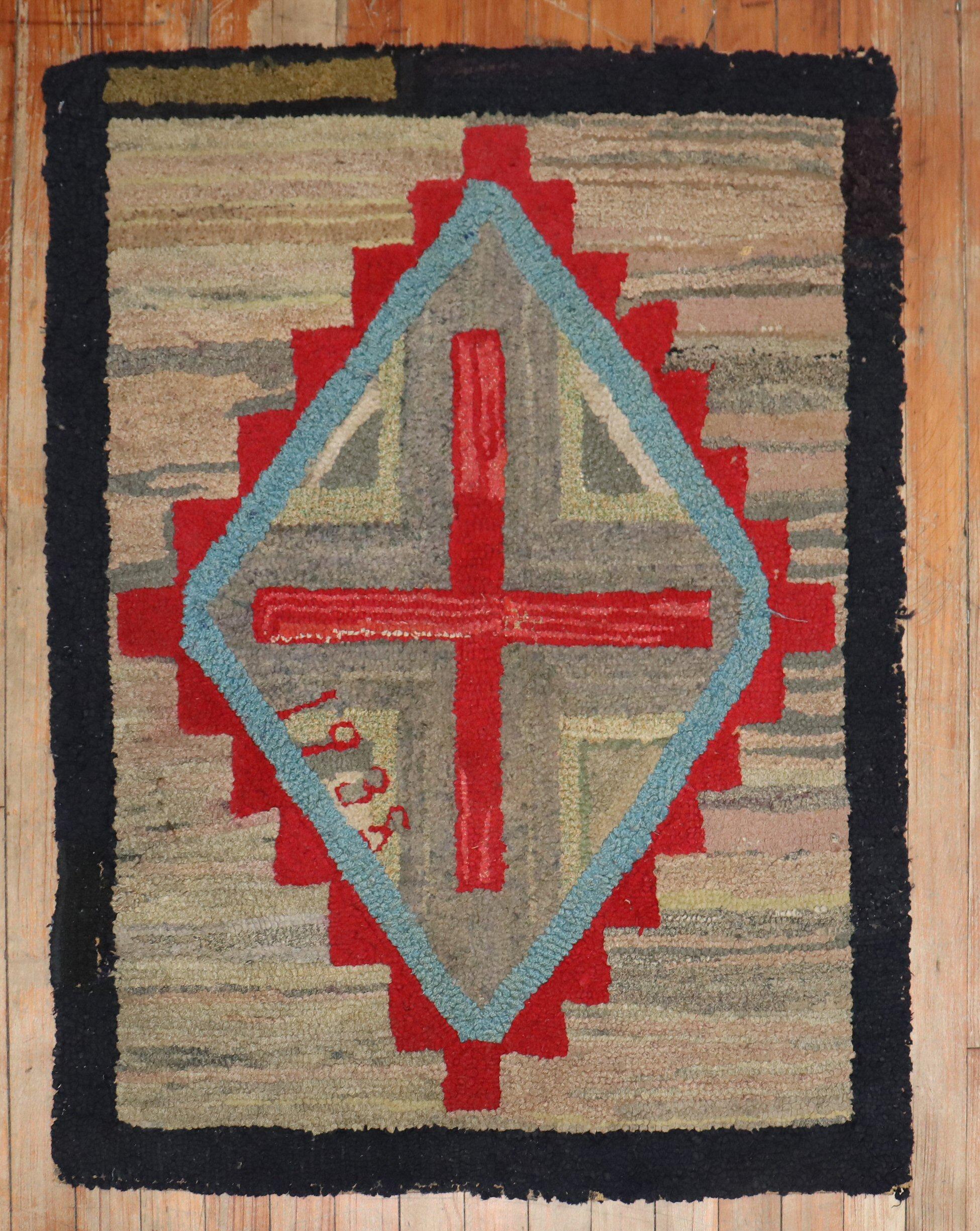 
An American hooked mini square-size rug from the 2nd quarter of the 20th century

Details
rug no.	j3878
size	2' 6
