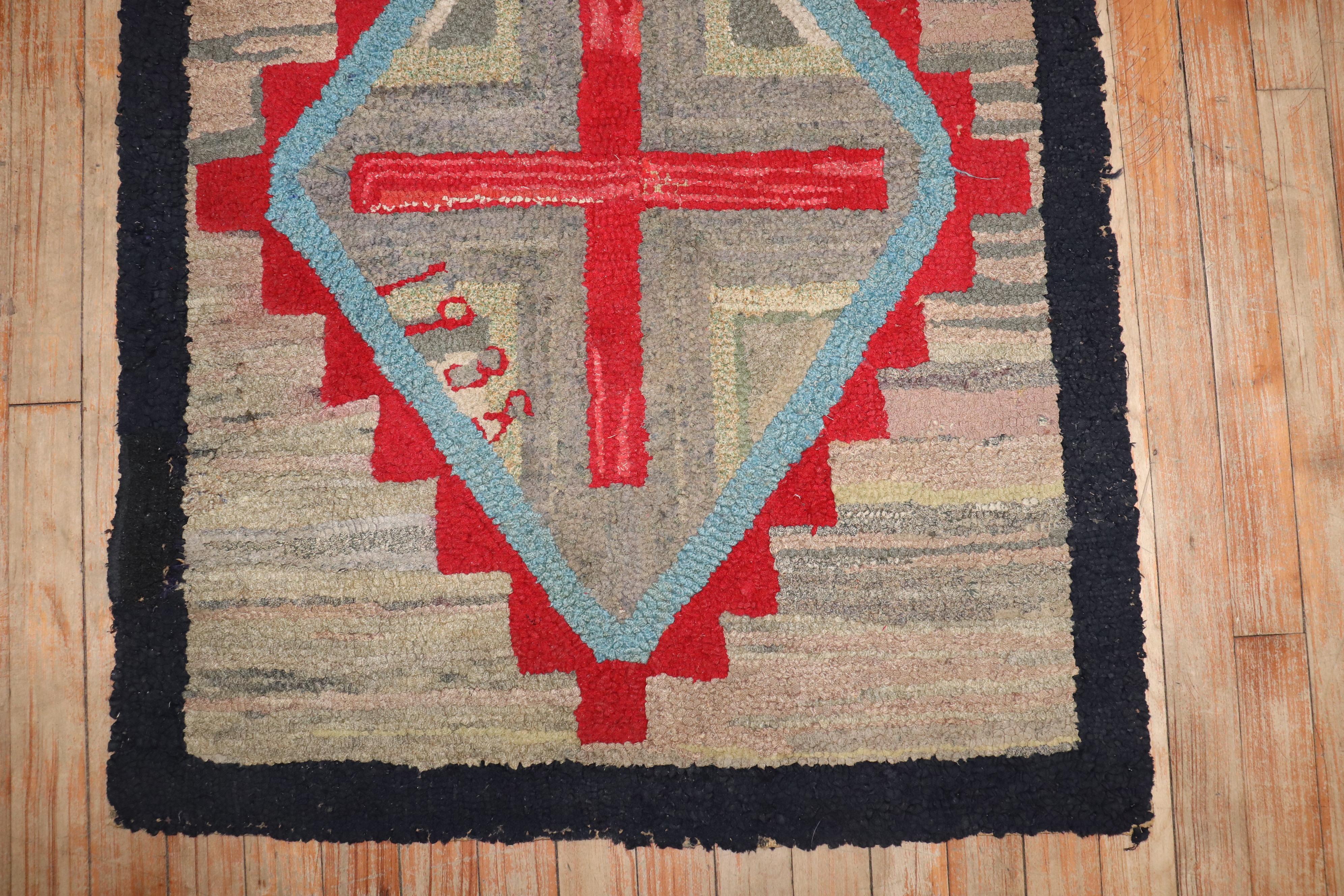 American Craftsman Zabihi Collection American Hooked Scatter Size Rug dated 1938 For Sale