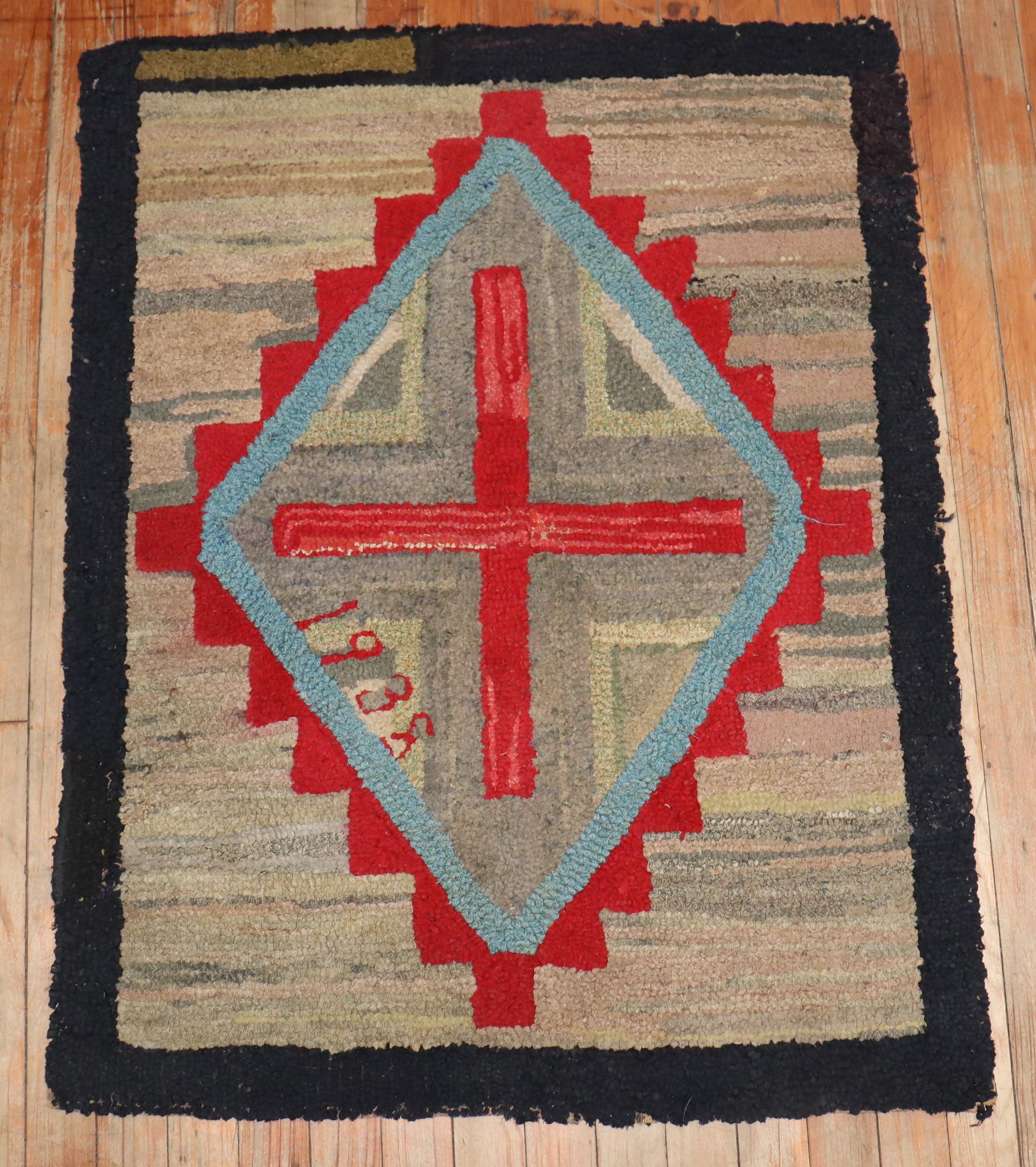 Hand-Woven Zabihi Collection American Hooked Scatter Size Rug dated 1938 For Sale