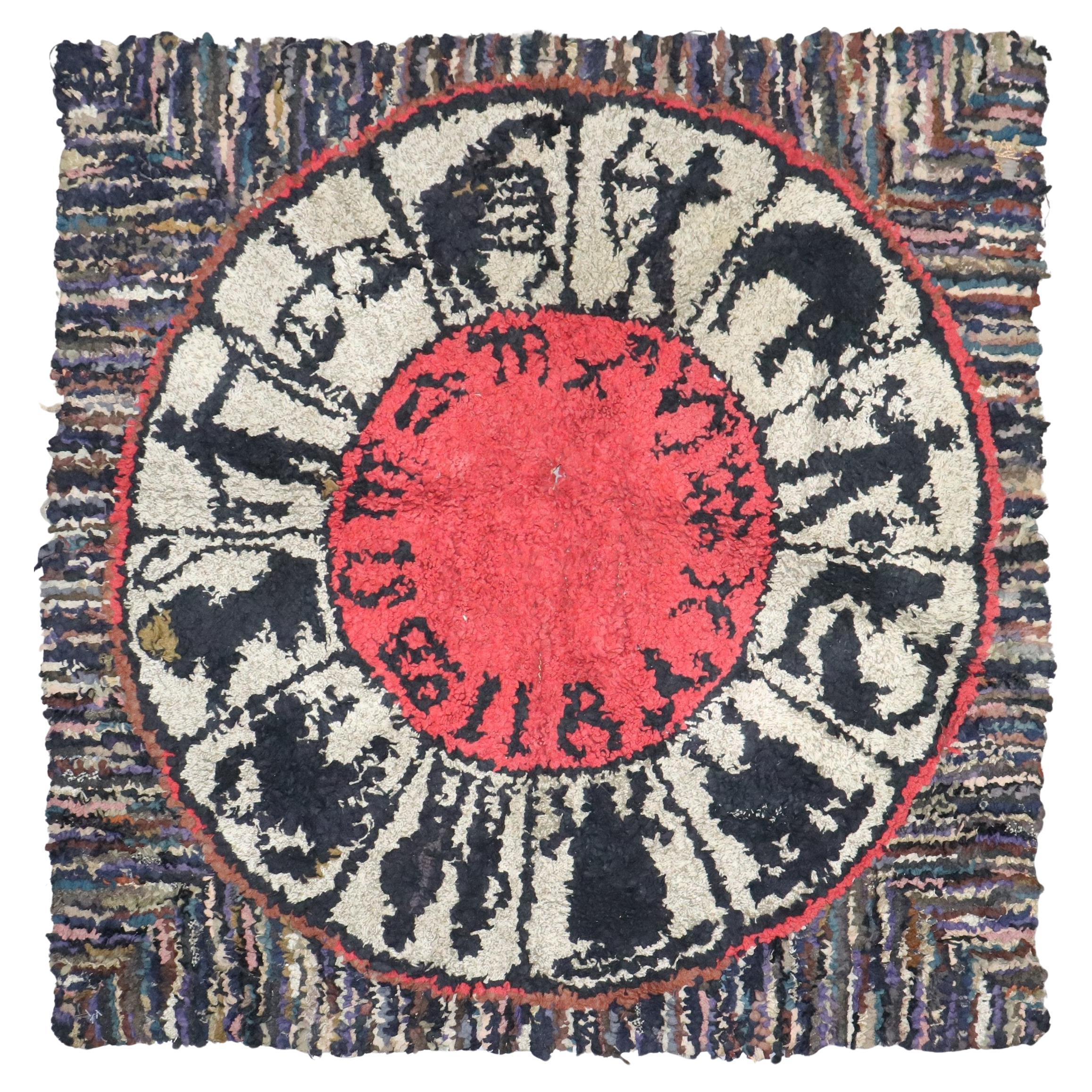 Zabihi Collection American Hooked Zodiac Horoscope Vintage Square Rug