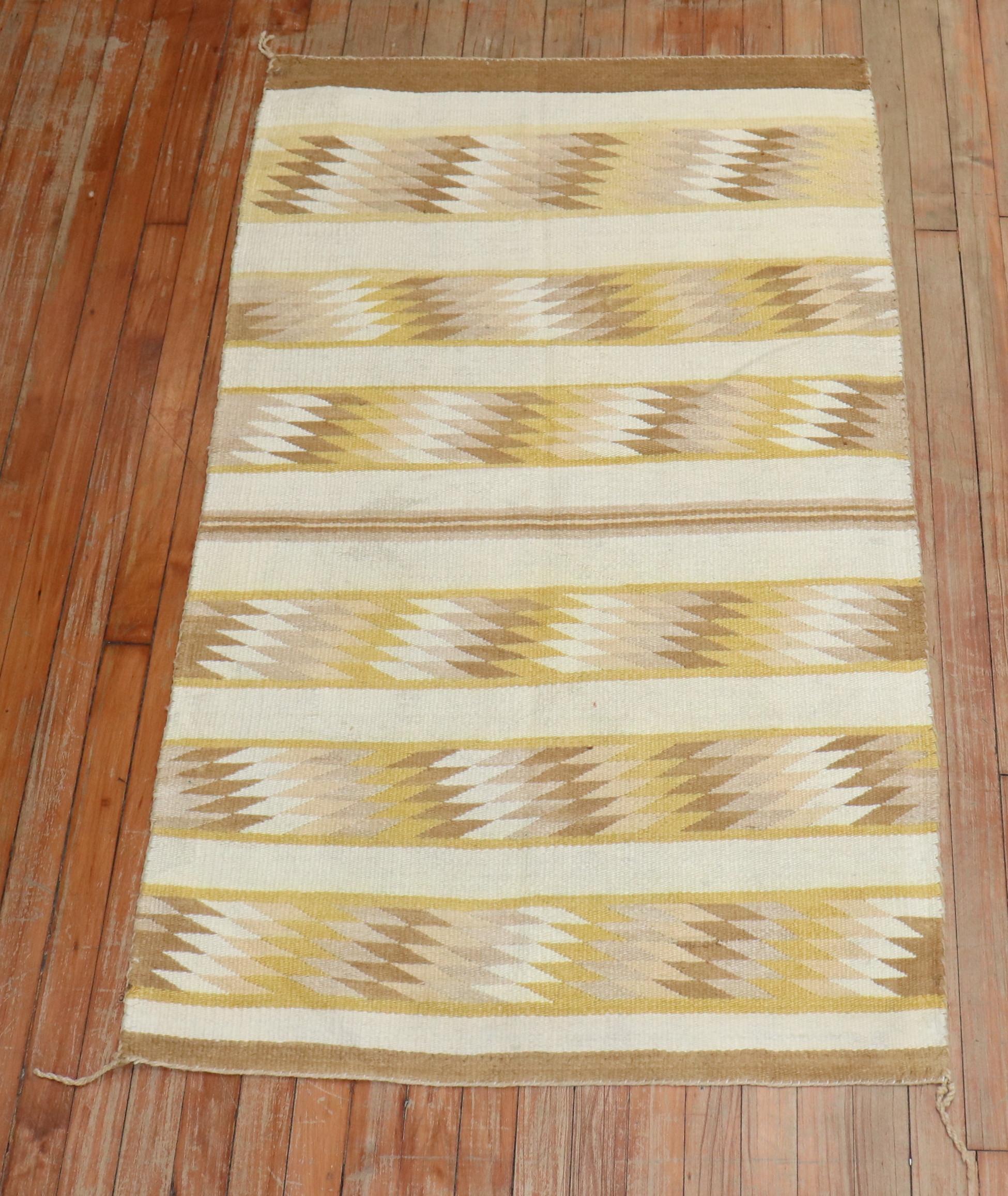 Native American Zabihi Collection American Navajo Ivory Yellow Tribal Rug For Sale