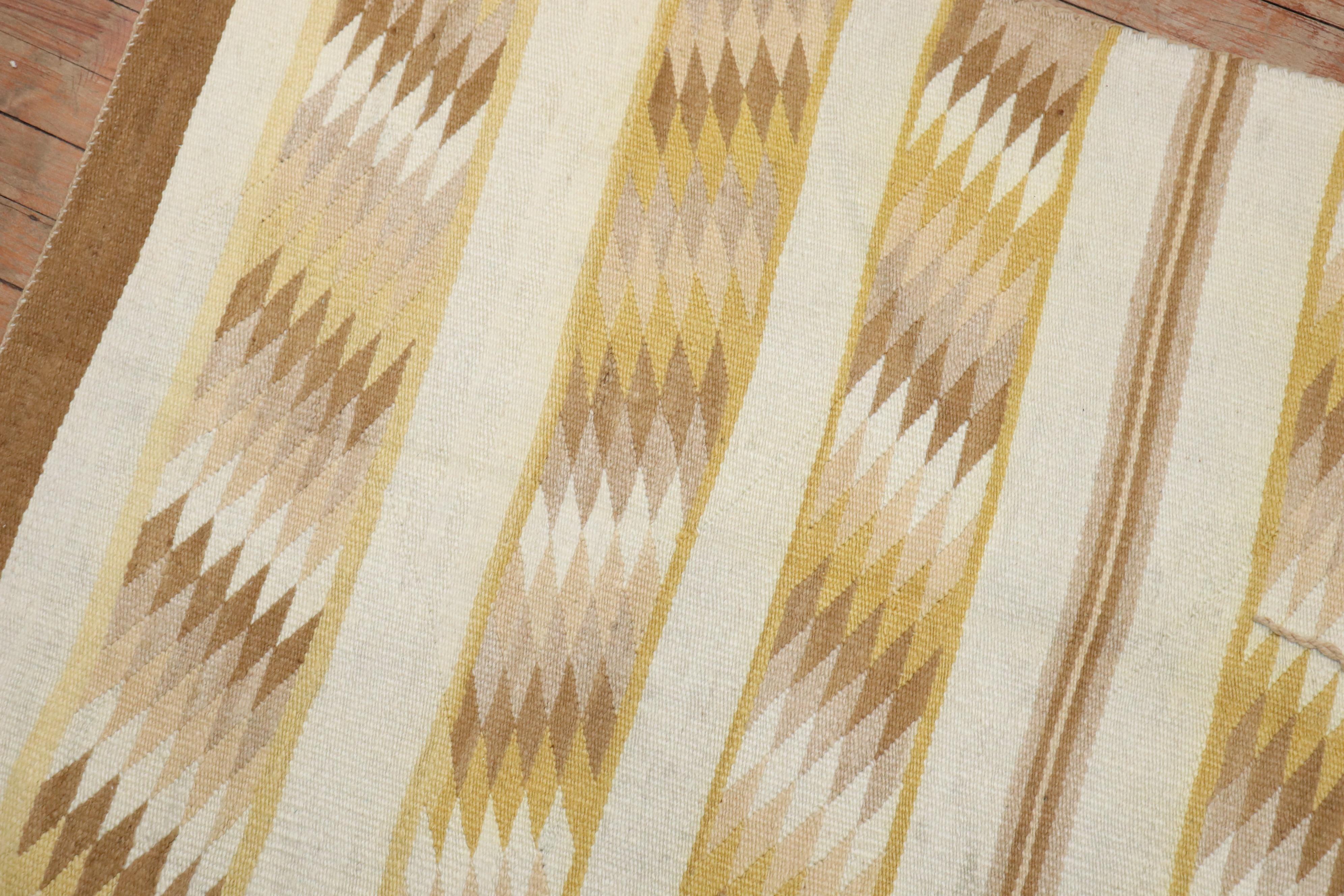 Wool Zabihi Collection American Navajo Ivory Yellow Tribal Rug For Sale