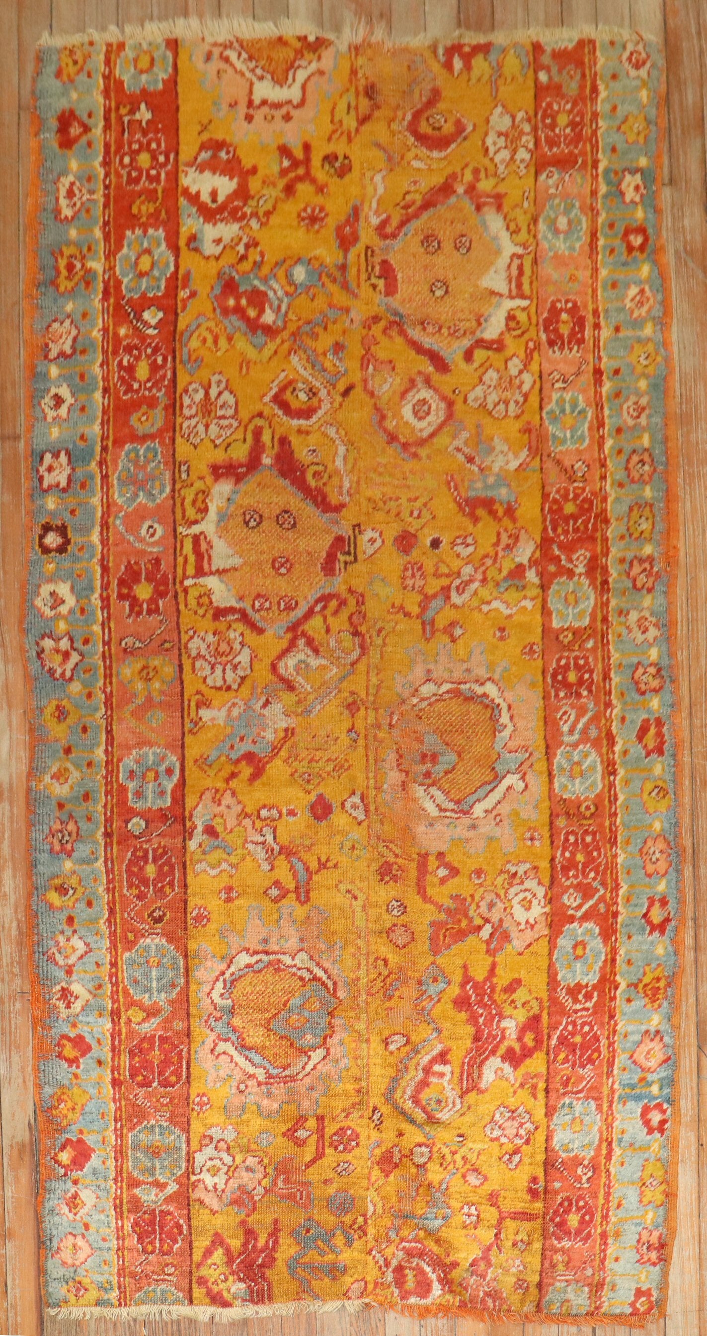 Late 19th century authentic Angora Oushak Small Fragment Rug

Measures: 3'7'' x 6'7''

Oushak rugs are prized for their rich looks as well as for their high quality and exceptional beauty, which makes them excellent decorative pieces. The ones made