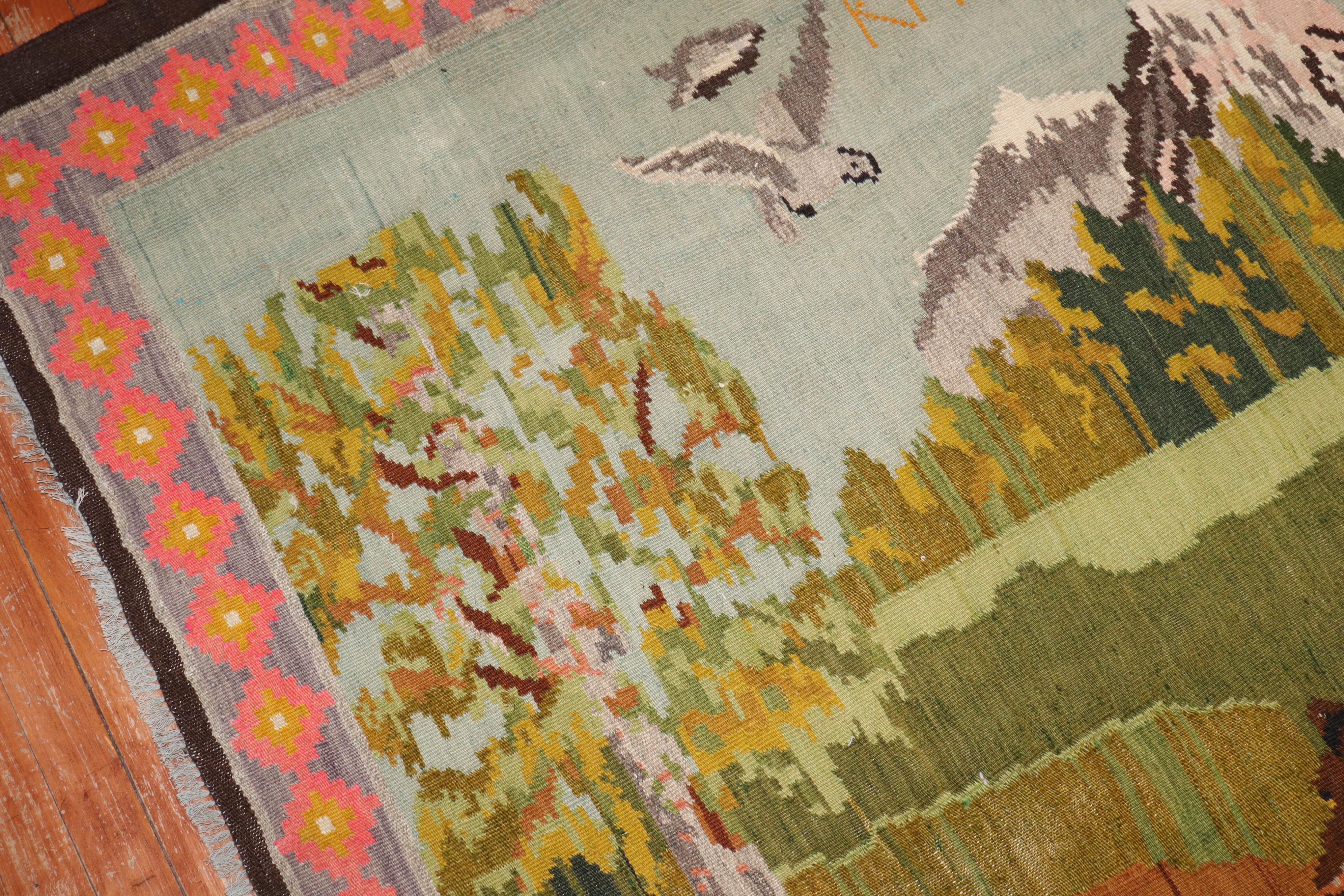 Folk Art Zabihi Collection Animal Motif Turkish Dowry Kilim For Sale