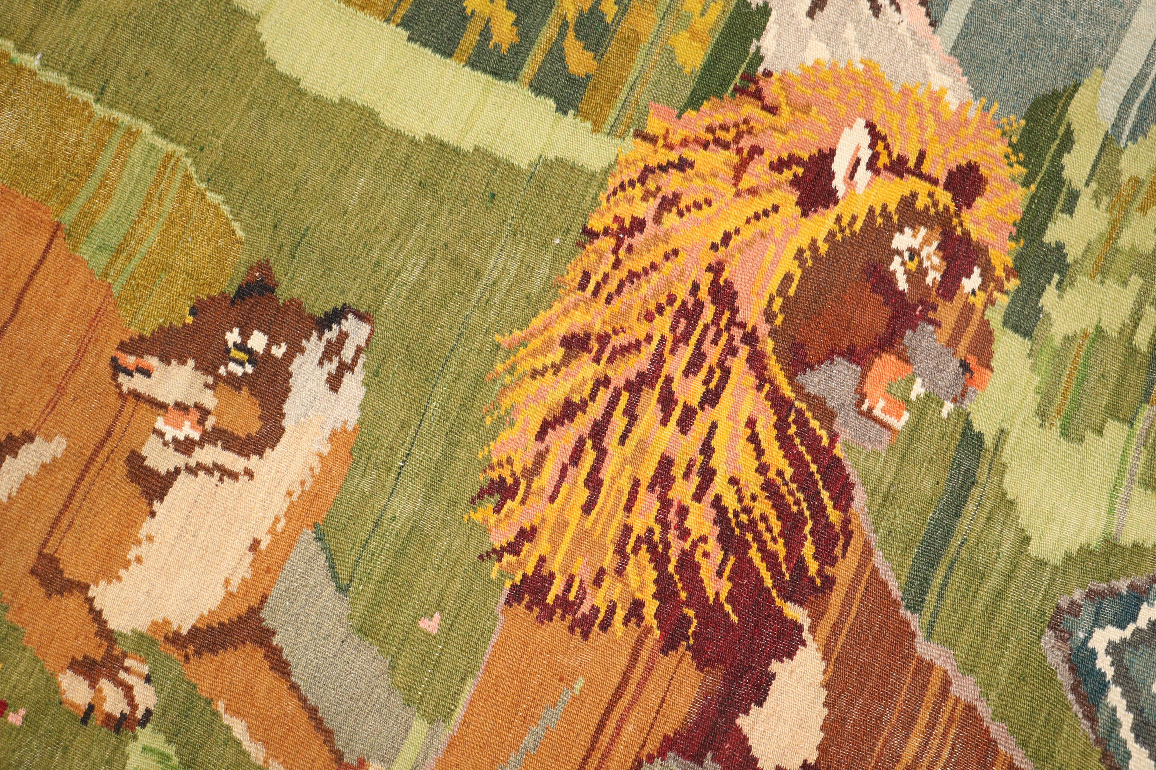 20th Century Zabihi Collection Animal Motif Turkish Dowry Kilim For Sale