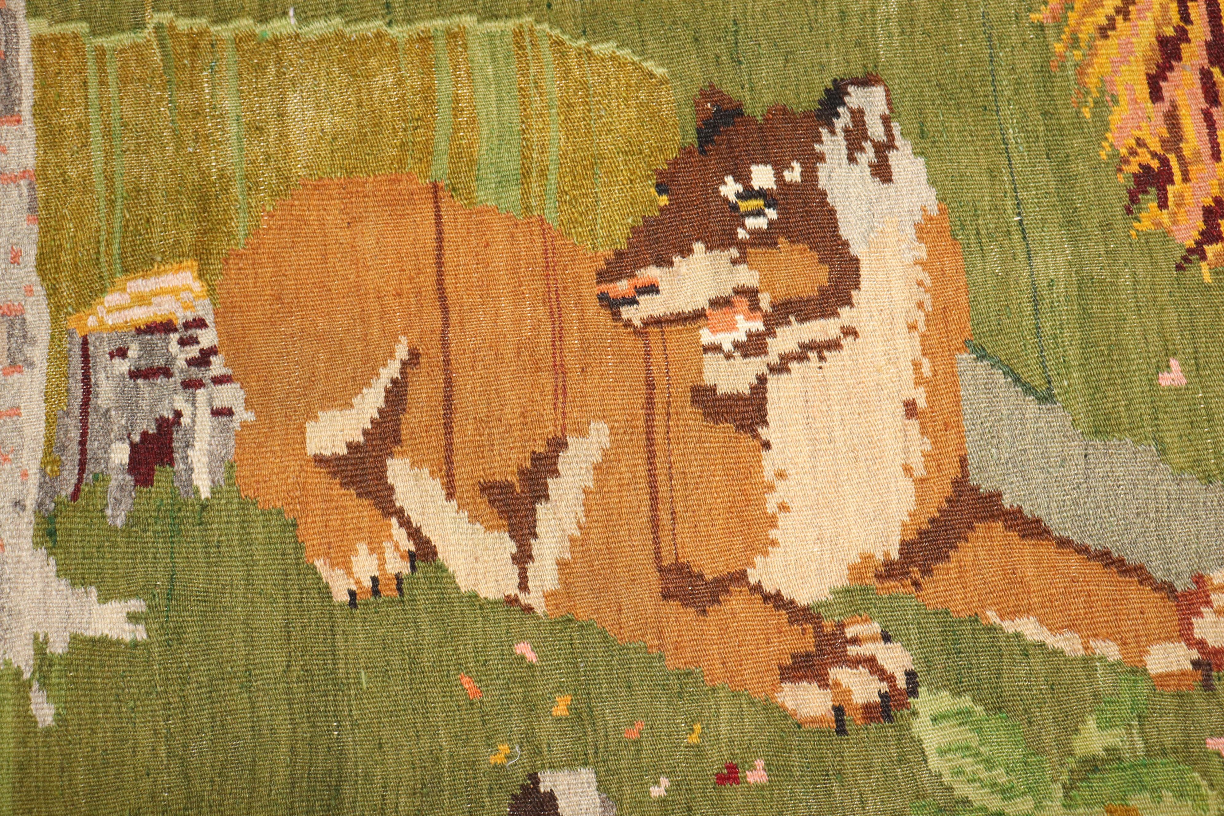Wool Zabihi Collection Animal Motif Turkish Dowry Kilim For Sale