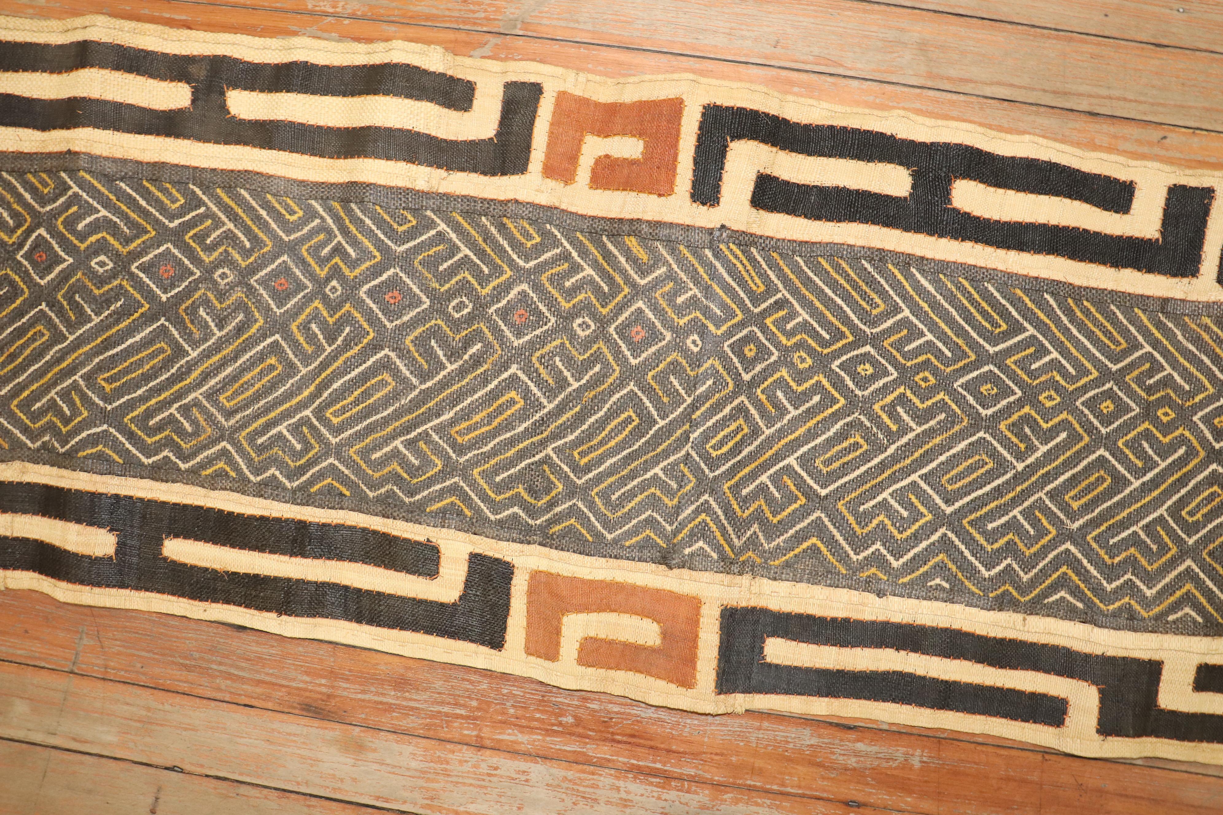 Antique  African Kuba cloth textile.
 Measures:  1'5'' x 4'2''