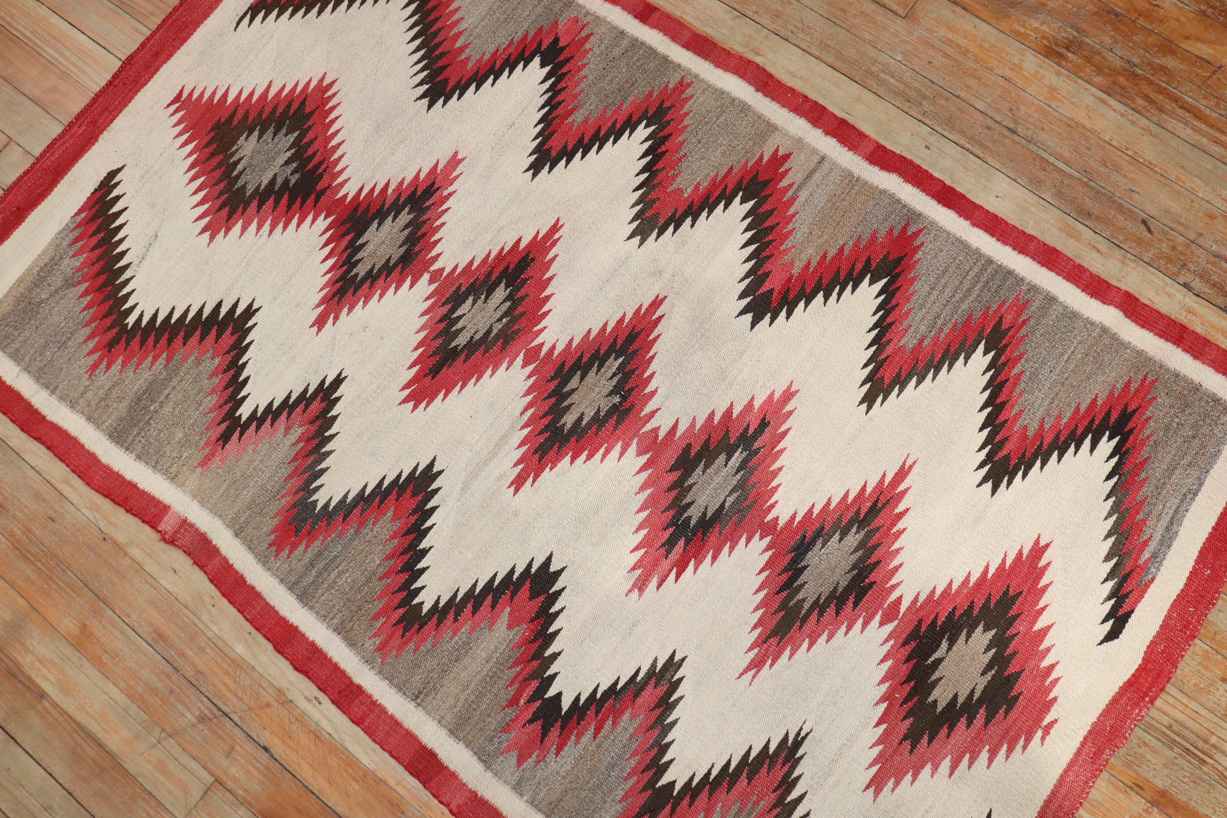 Native American Zabihi Collection Antique American Navajo Ivory Tribal Rug For Sale
