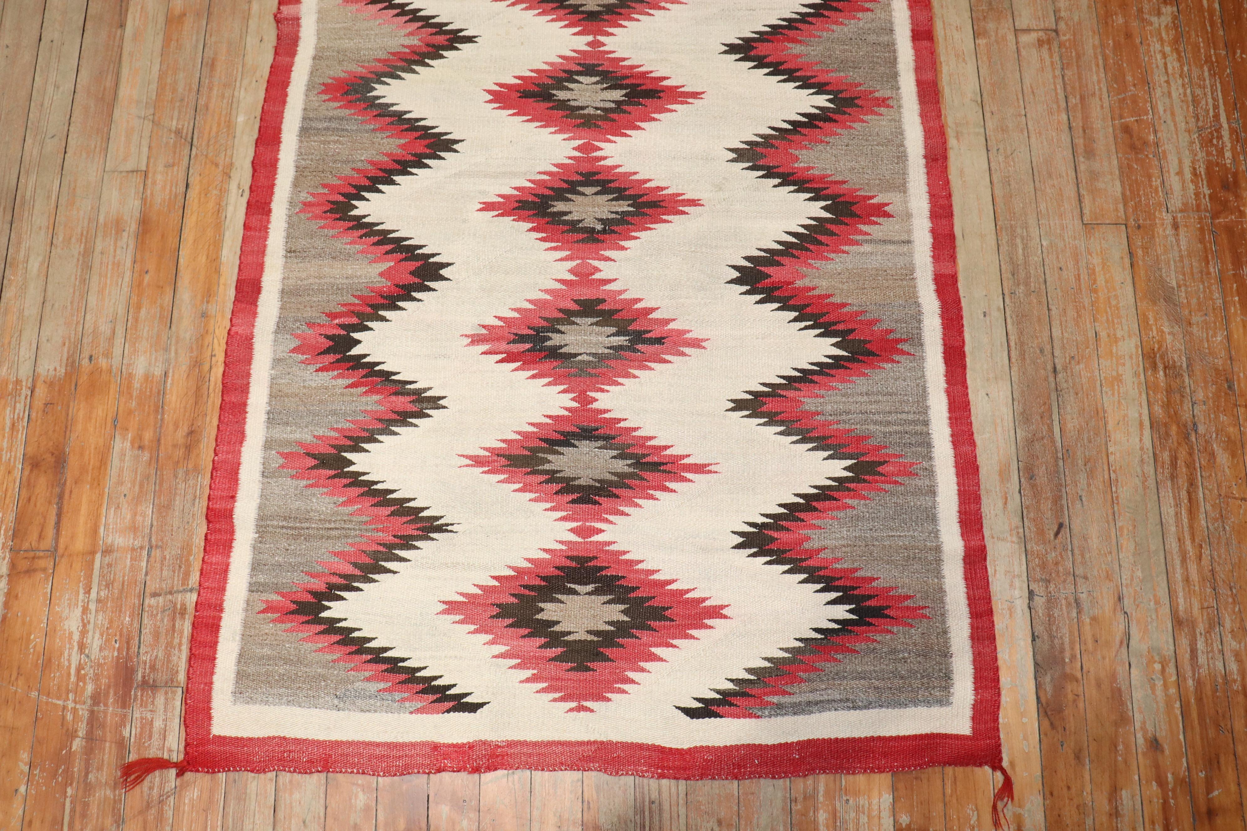 Hand-Woven Zabihi Collection Antique American Navajo Ivory Tribal Rug For Sale