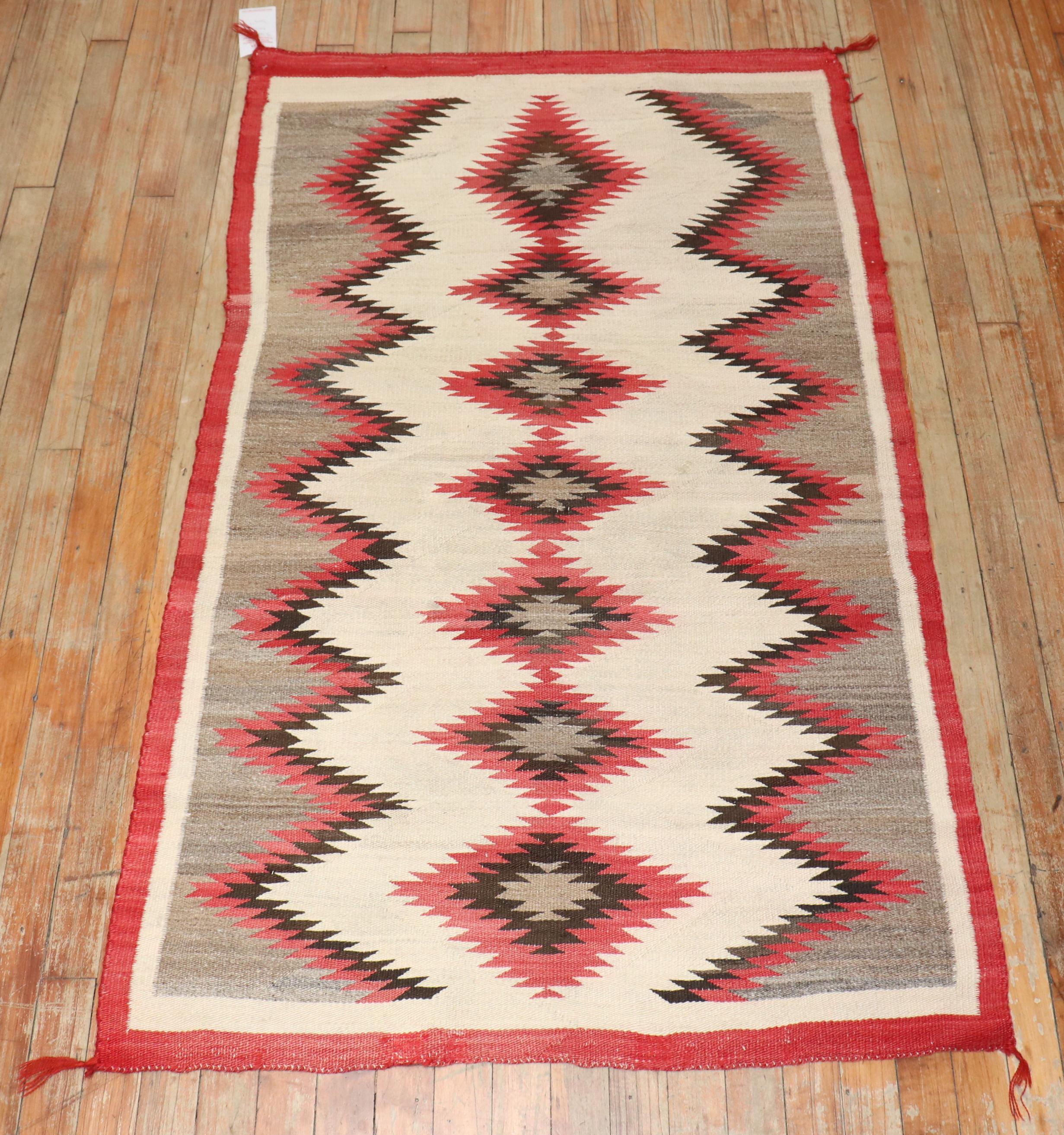20th Century Zabihi Collection Antique American Navajo Ivory Tribal Rug For Sale