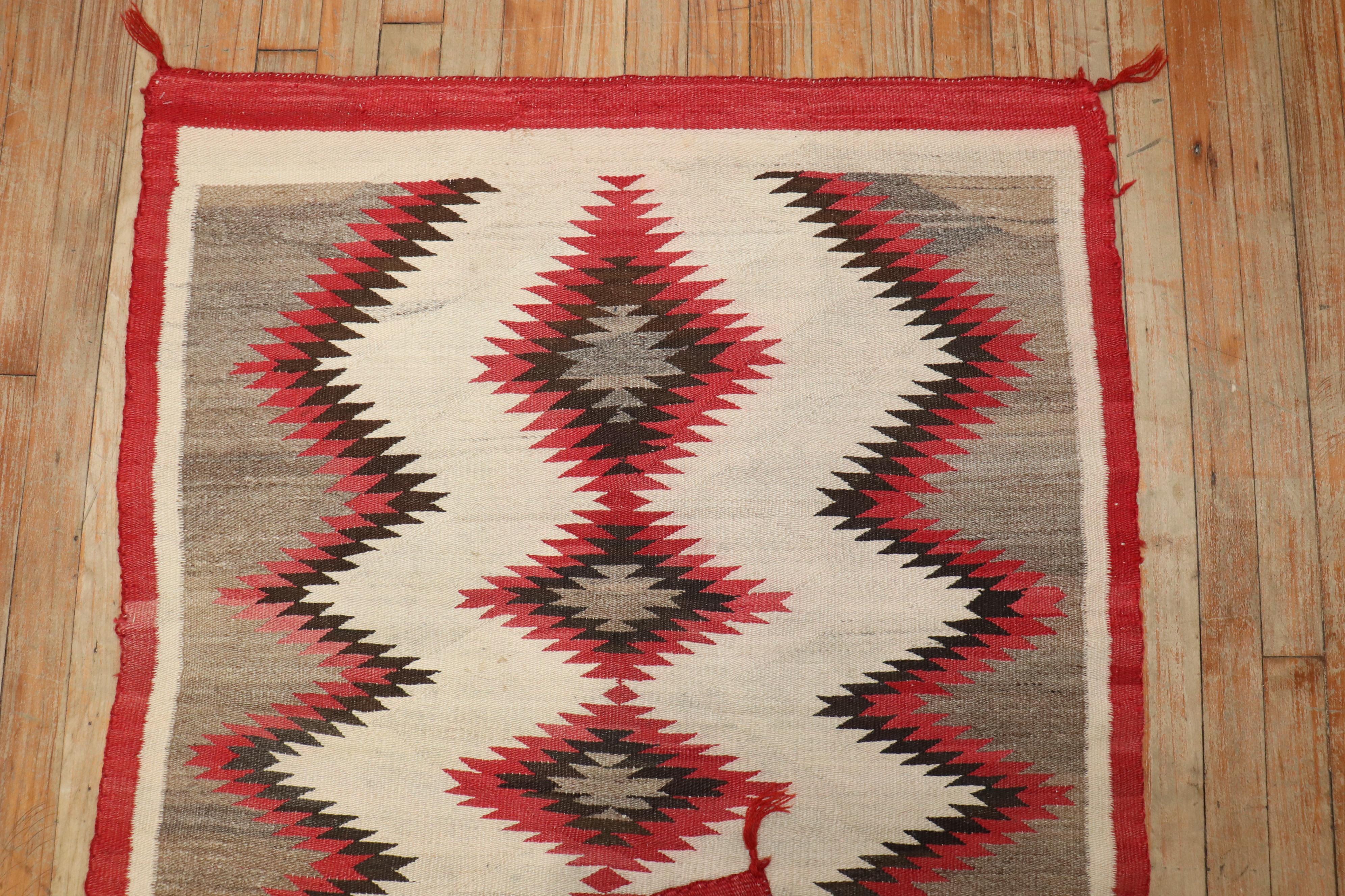 Wool Zabihi Collection Antique American Navajo Ivory Tribal Rug For Sale