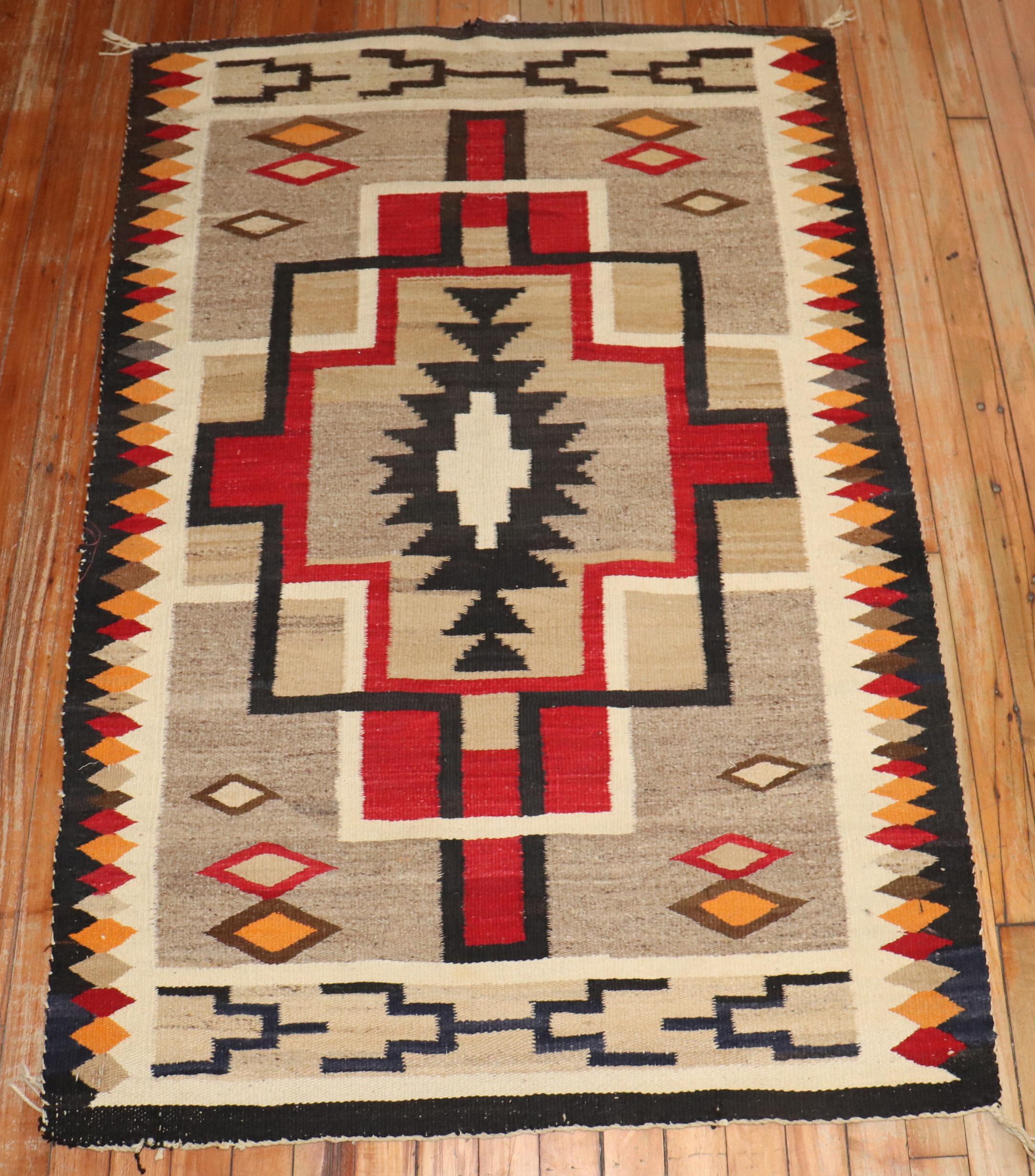 Wool Zabihi Collection Antique American Navajo Tribal Rug For Sale